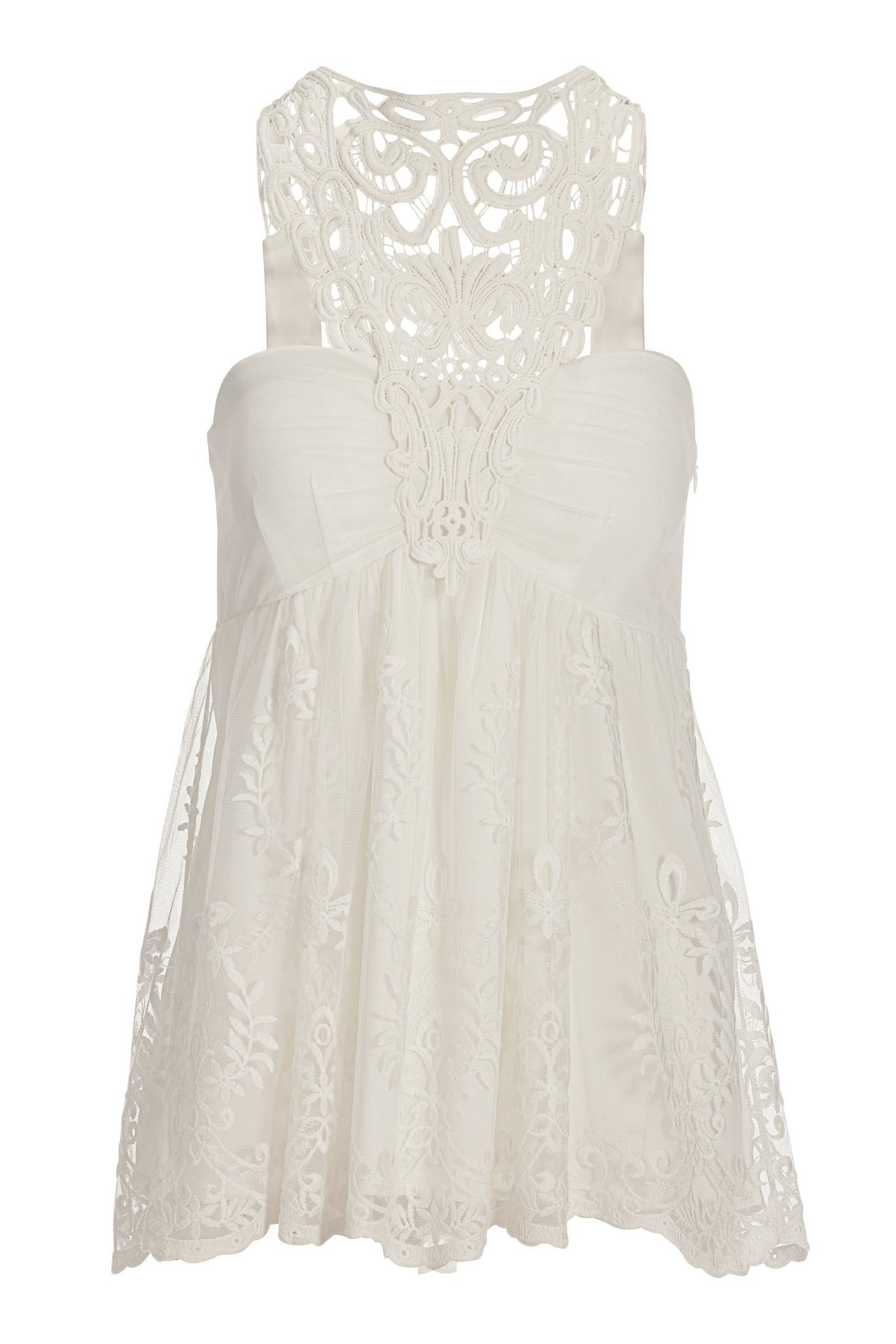 Crochet Embroidered High Neck Tank Off White