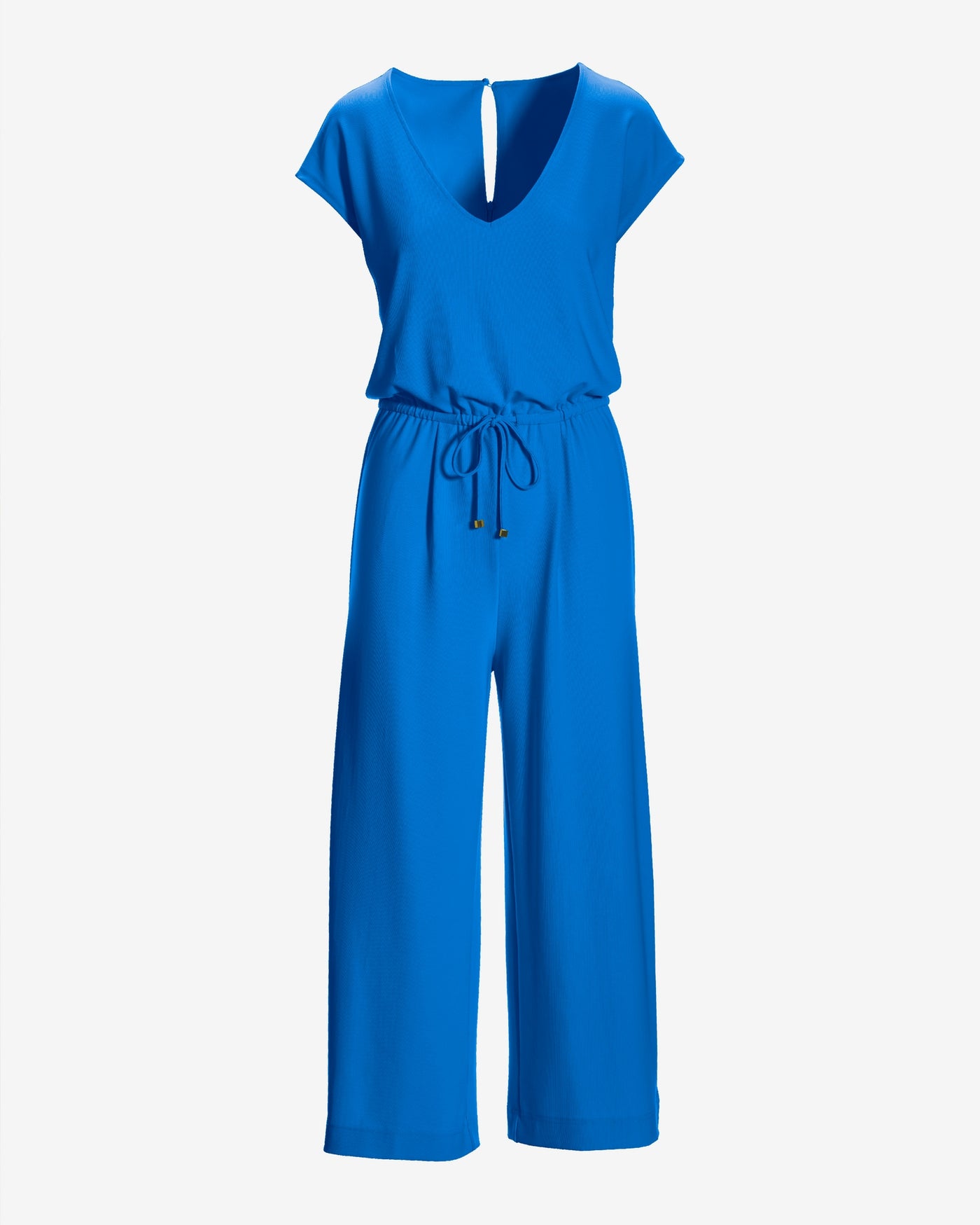 Beyond Travel Crop Drawstring Waist Jumpsuit Indigo Bunting
