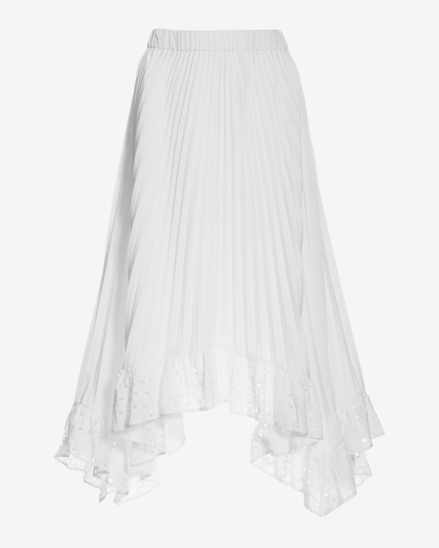 Pleated Eyelet Hem Midi Skirt Pure White