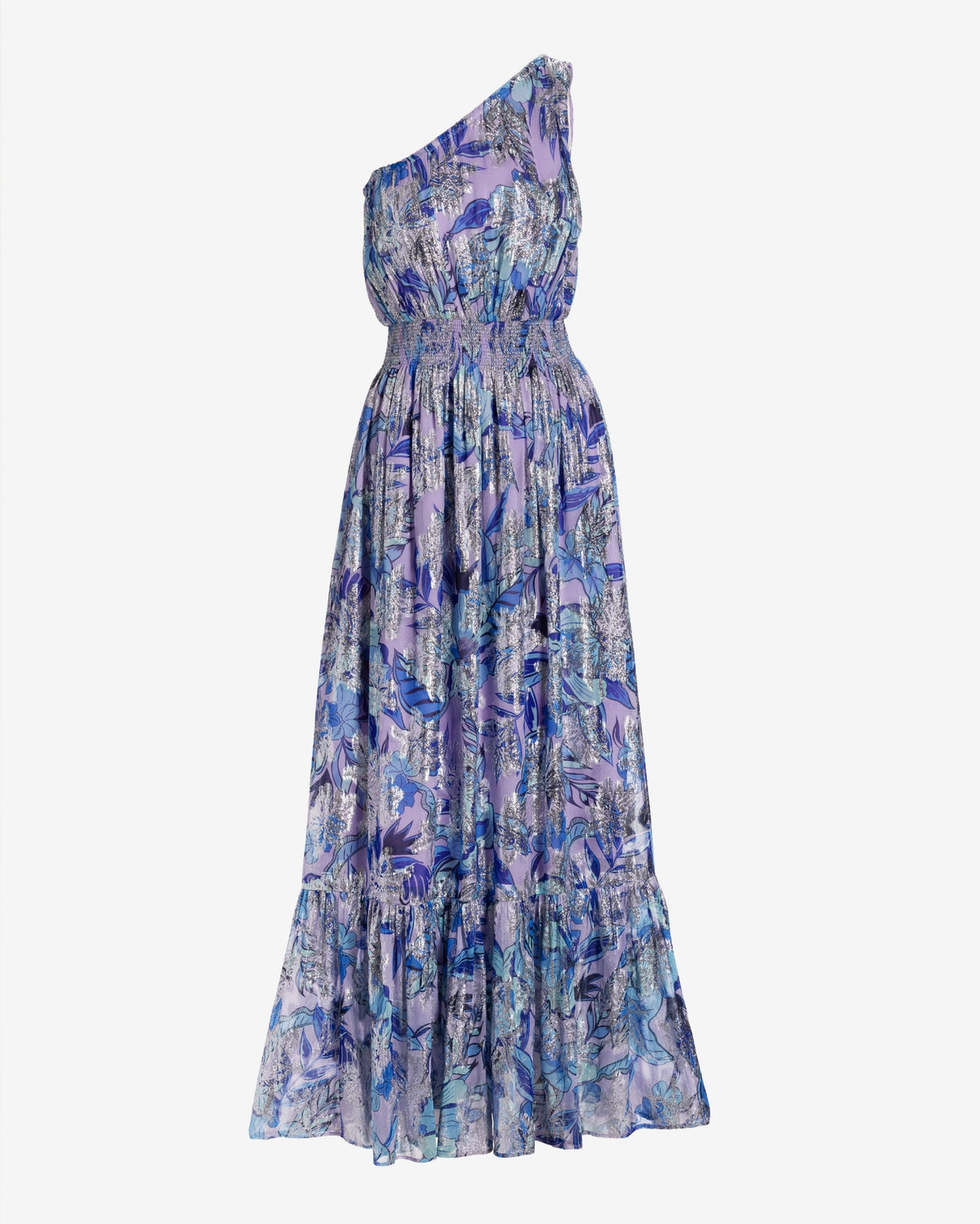 Azul Blooms Print One Shoulder Metallic Maxi Dress Azul Blooms