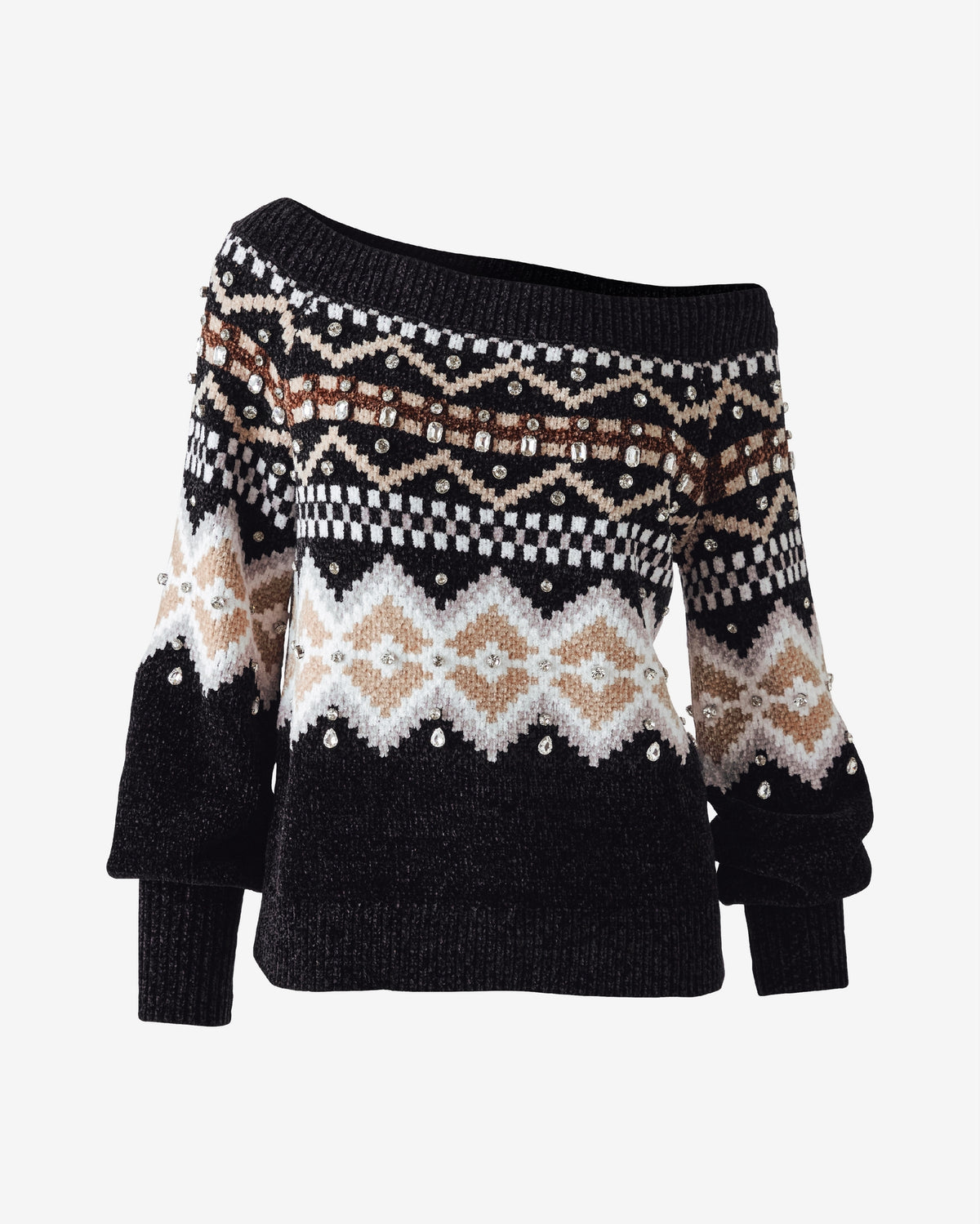Embellished Fair Isle Slouchy Sweater Black Multi