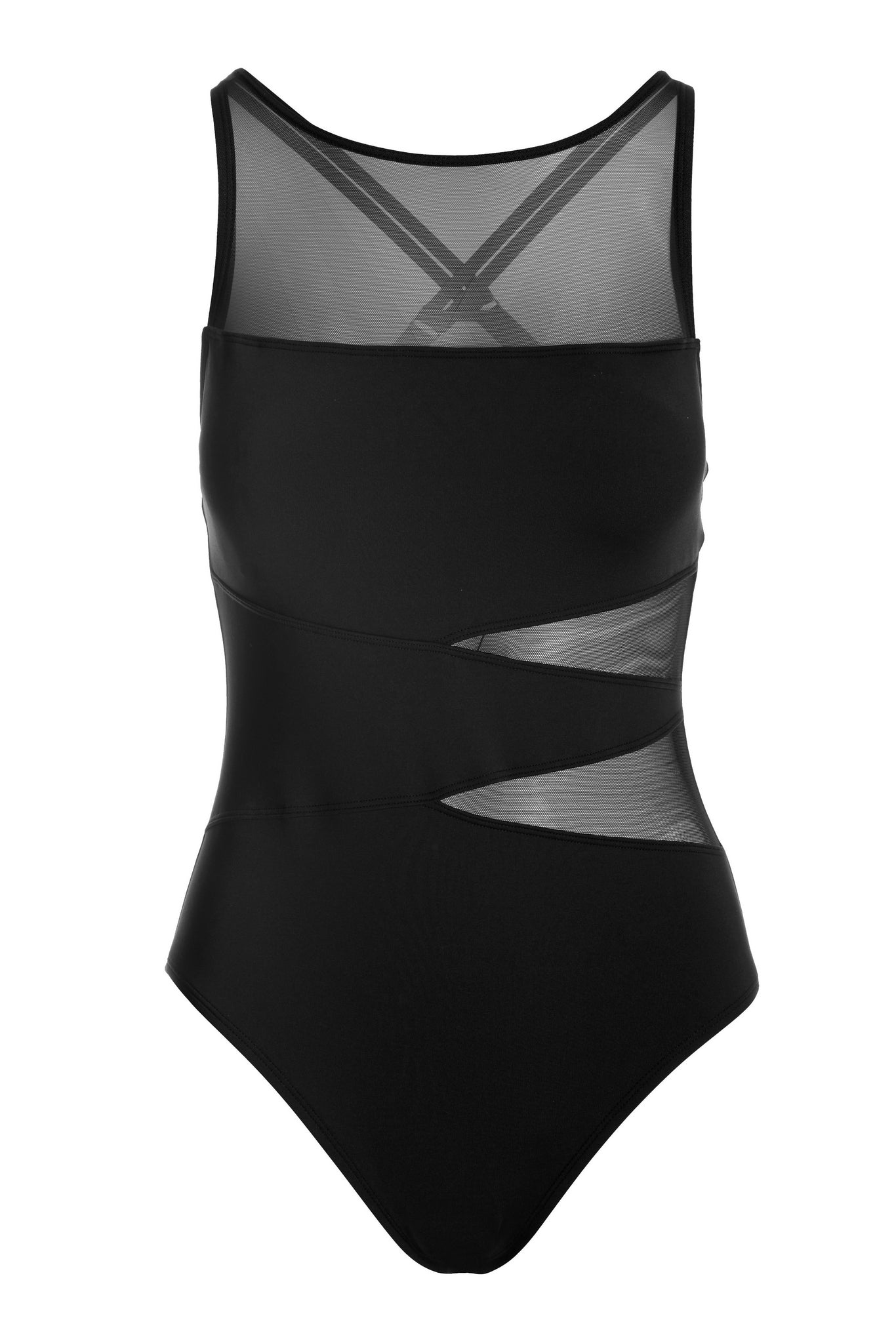 High Neck Illusion One Piece Black