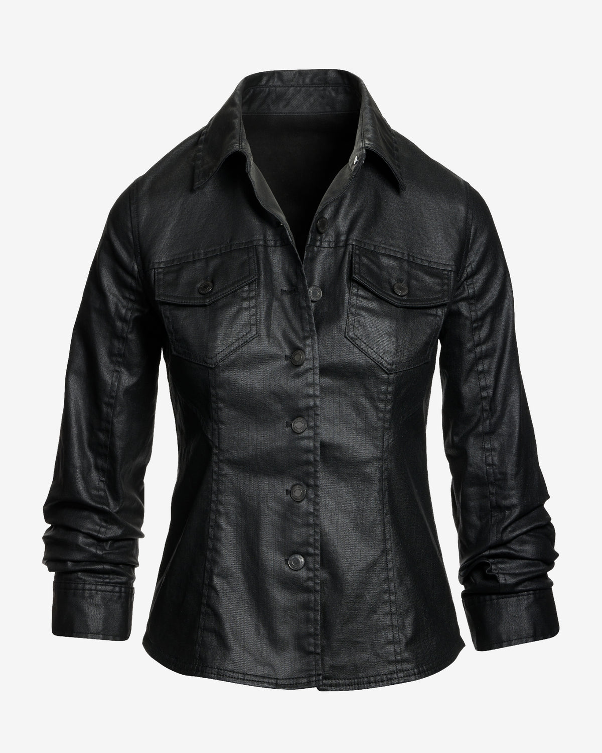 Coated Denim Ruched Sleeve Jacket Black
