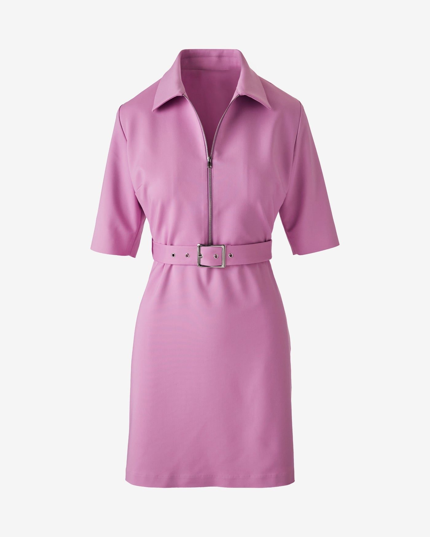 Modern Collared Zip Up Belted Dress Orchid