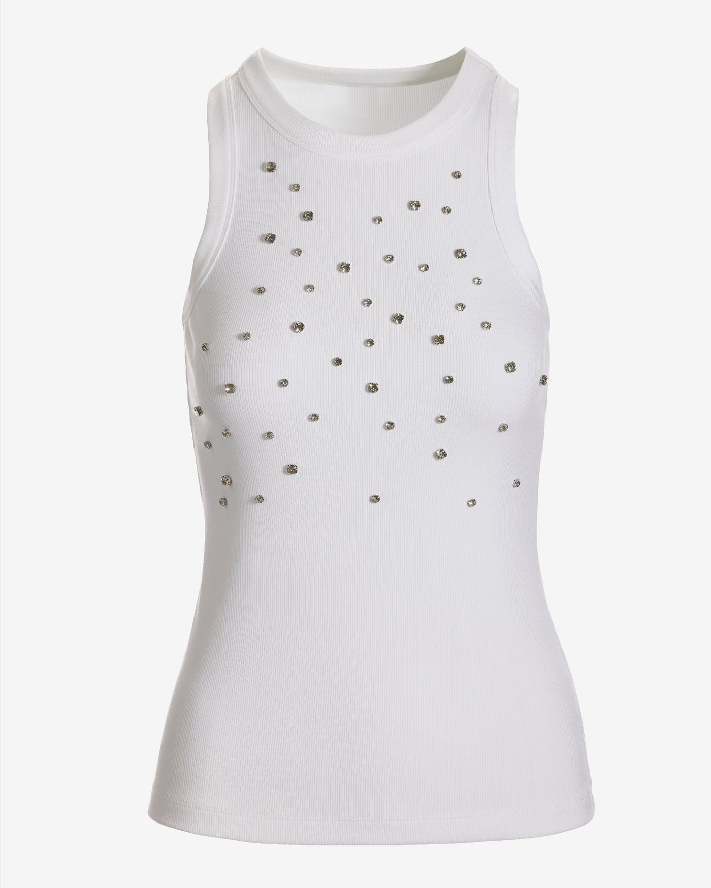 Rhinestone Embellished Rib Tank Pure White