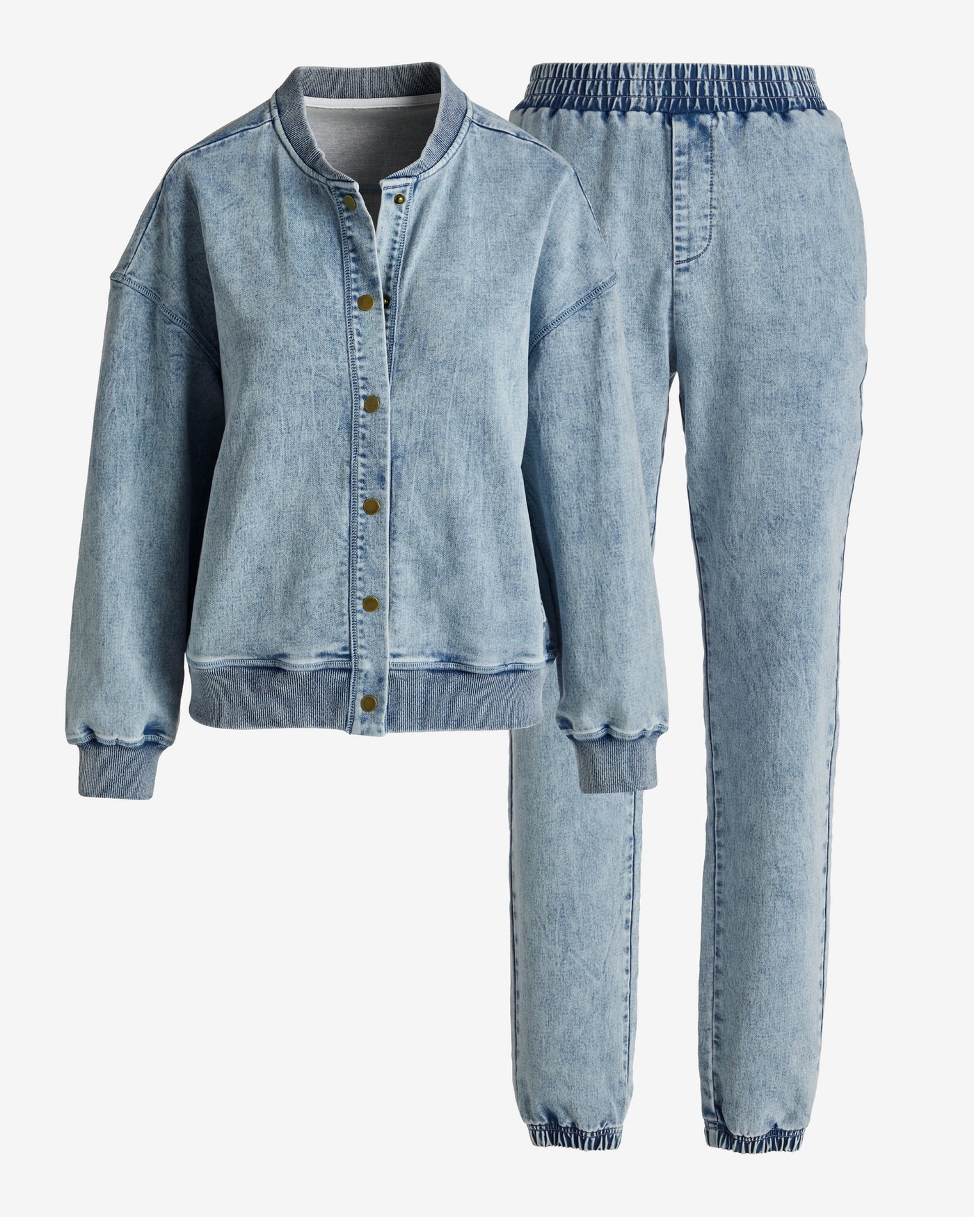 Denim Wash Bomber Jacket and Jogger Set Blue