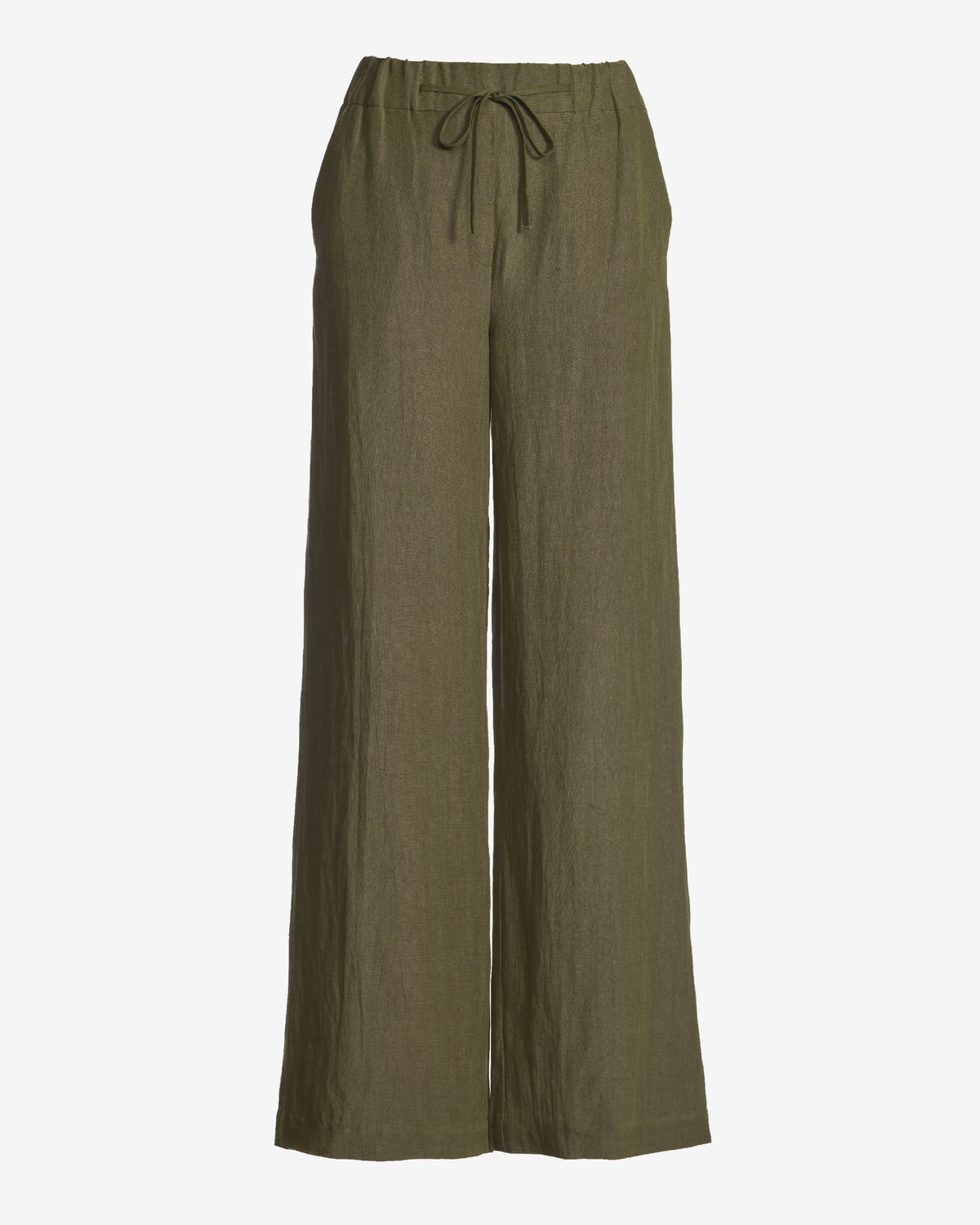 Malibu Wide Leg Drawstring Linen Pant Olive Night