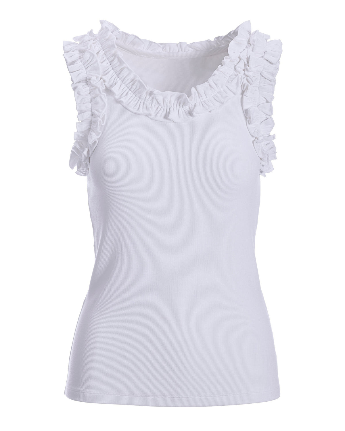 Ruffle Rib Tank Top White