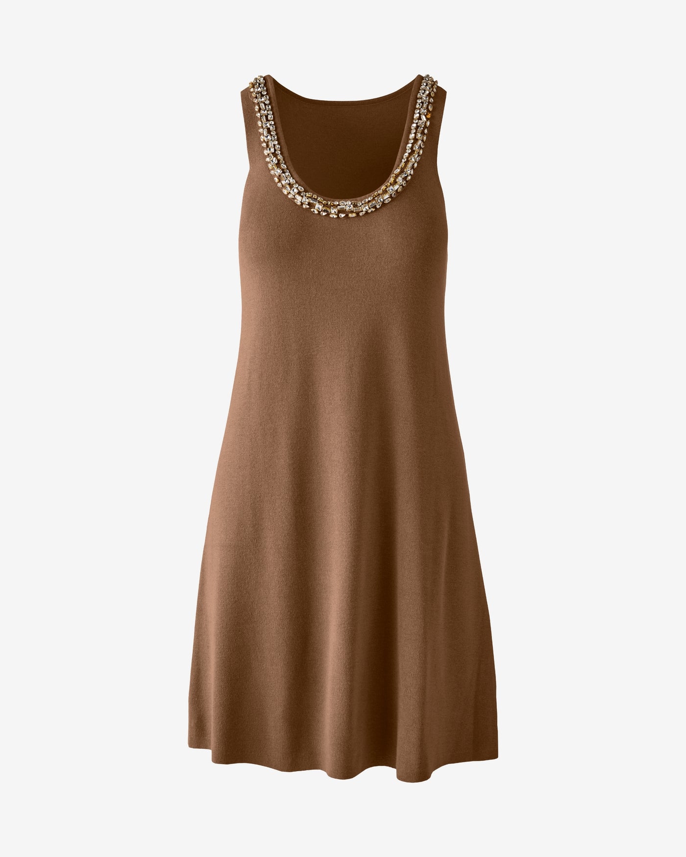 Jewel Neck Sweater Dress Tobacco Brown