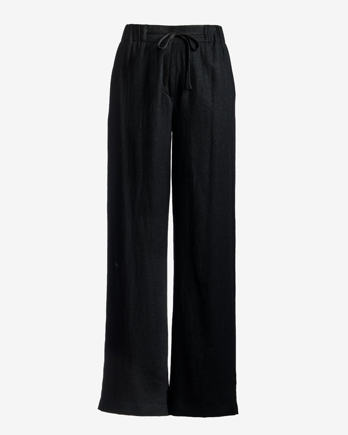 Malibu Wide Leg Drawstring Linen Pant Black