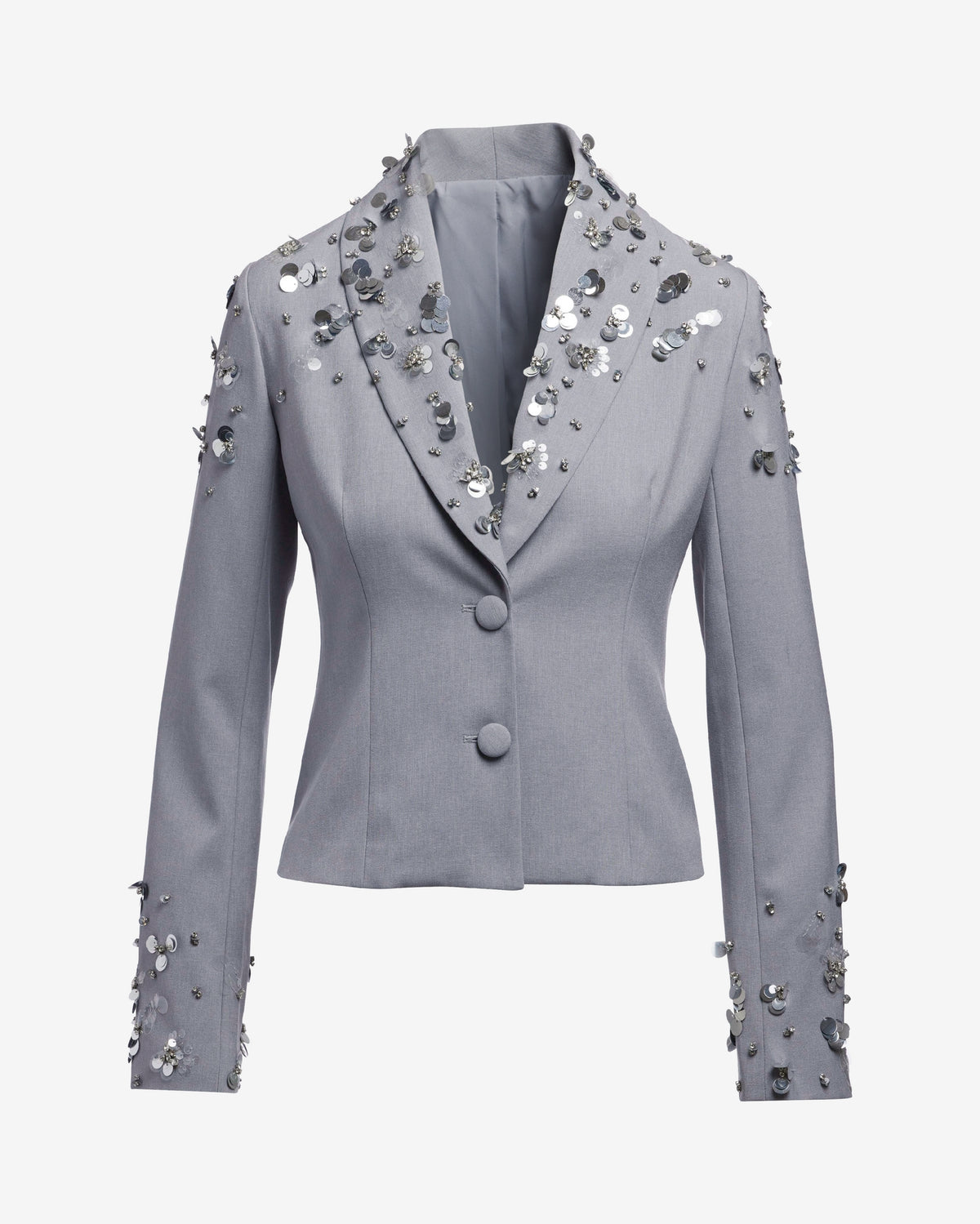 Paillette and Crystal Embellished Blazer Gray