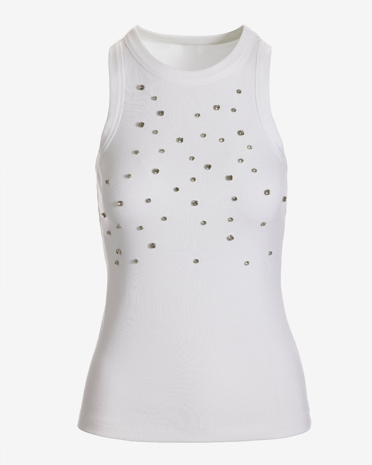 Rhinestone Embellished Rib Tank Pure White