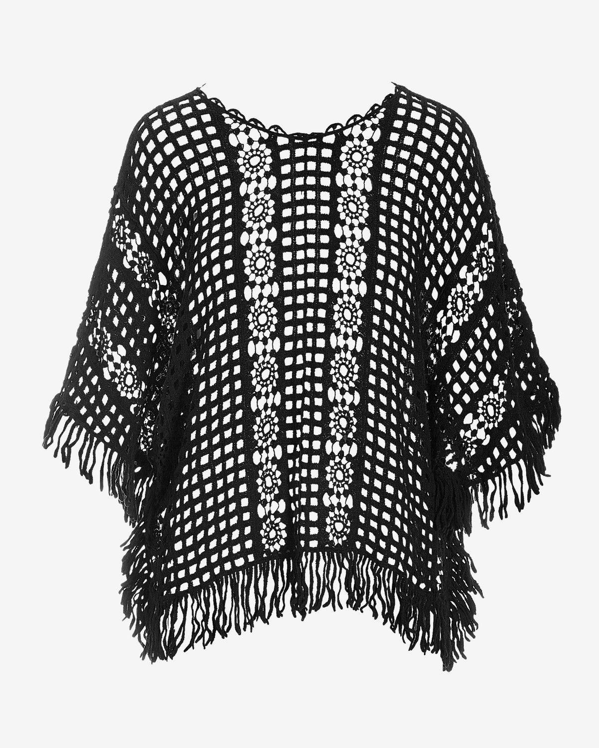 Effortless Crochet Pullover Poncho Black