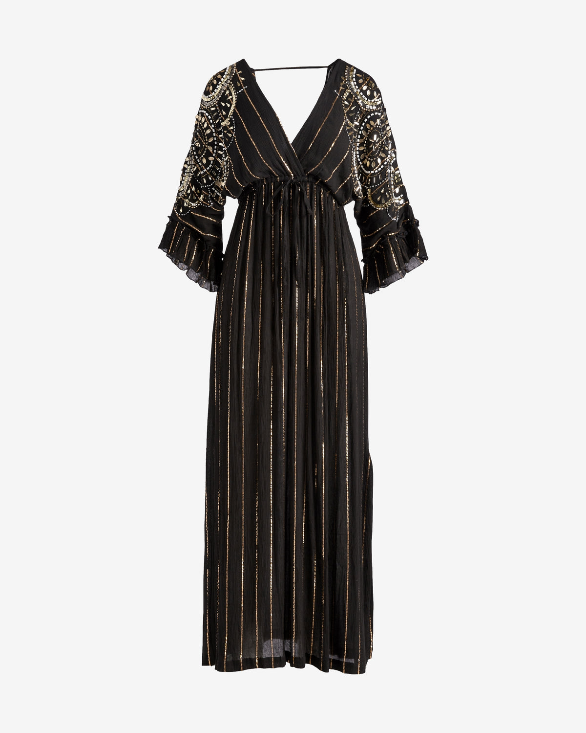 Kimono Sleeve Embellished Metallic Gauze Maxi Dress Proper Black