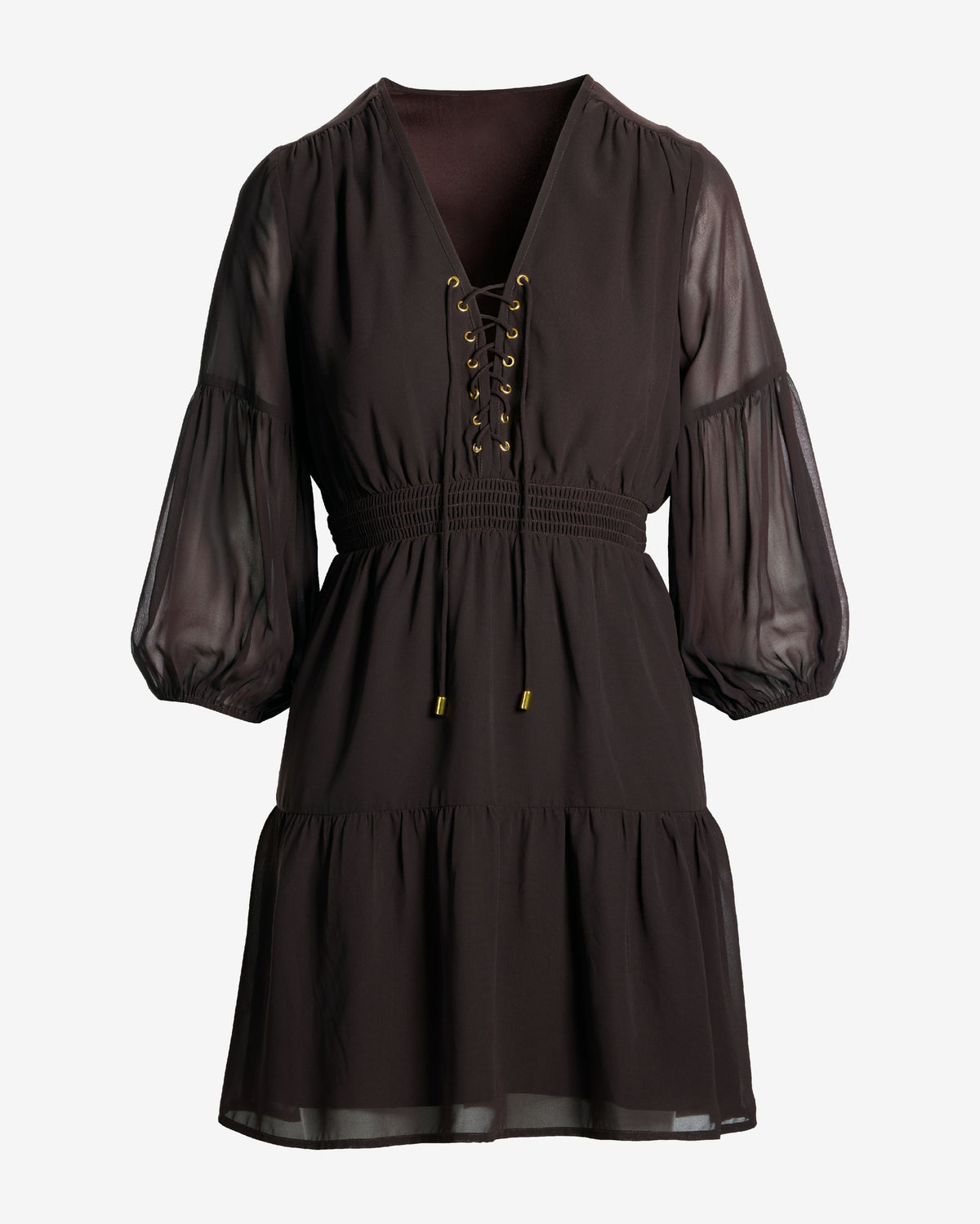 Lace Up Boho Peasant Dress Chocolate Torte