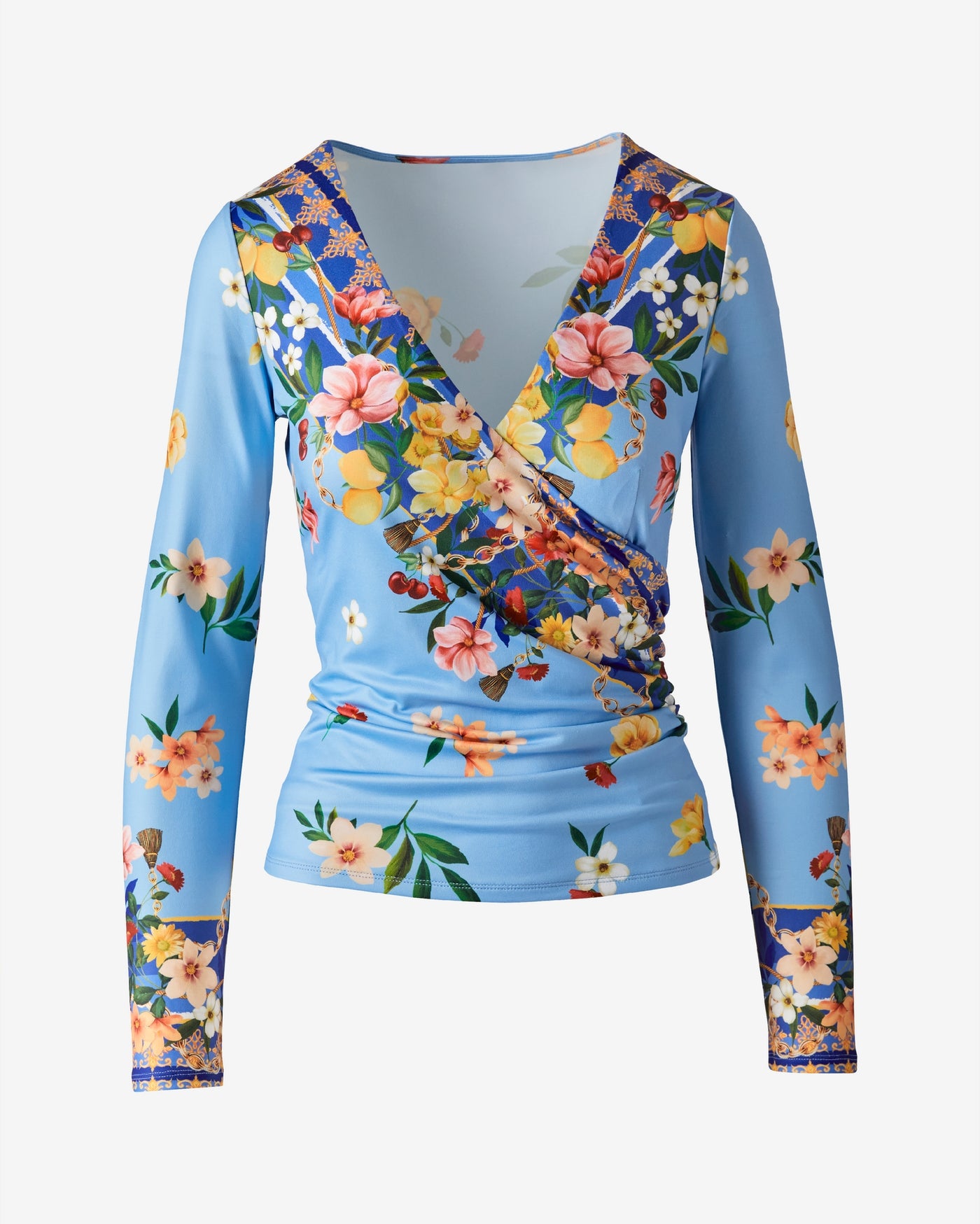 So Chic Surplice Long Sleeve Knit Top with Gathering Detail Dolce Scarf