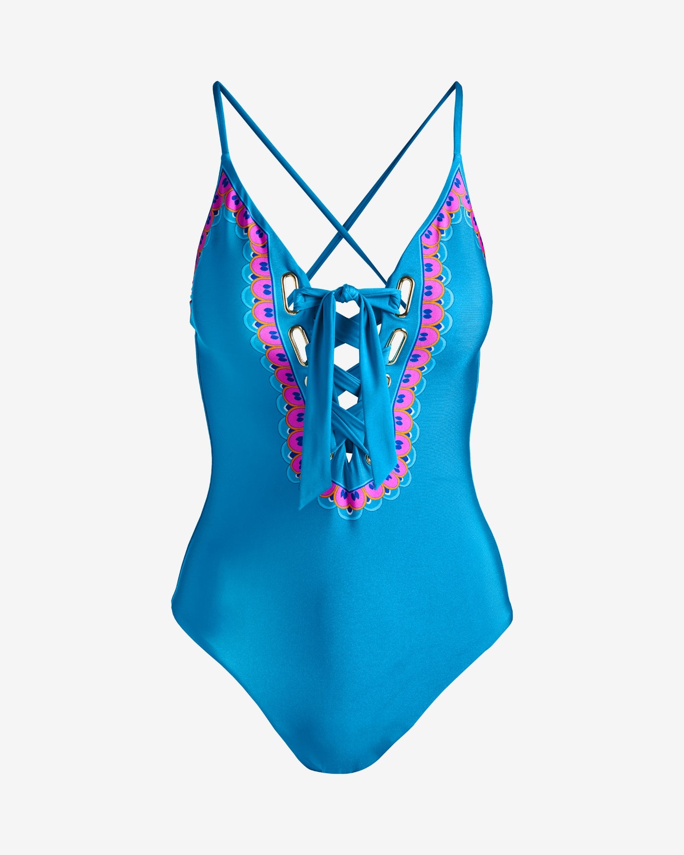 Mykonos Lace Up Border One Piece Teal