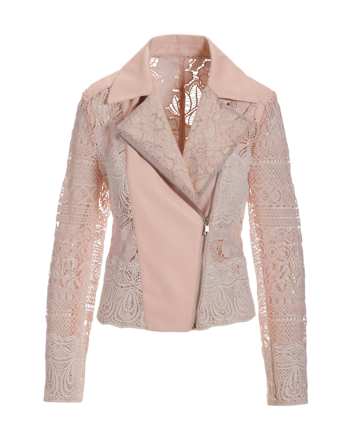 Lace Faux-Leather Moto Jacket Light Pink
