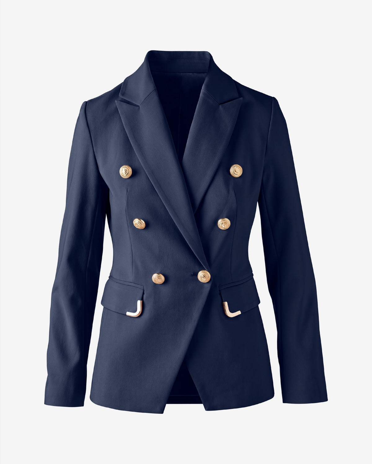 Hardware Trimmed Double Breasted Modern Blazer Navy