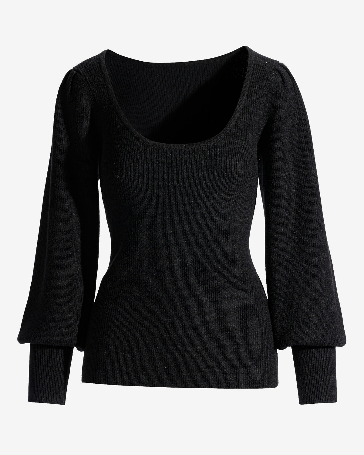 Scoop Neck Balloon Sleeve Sweater Black