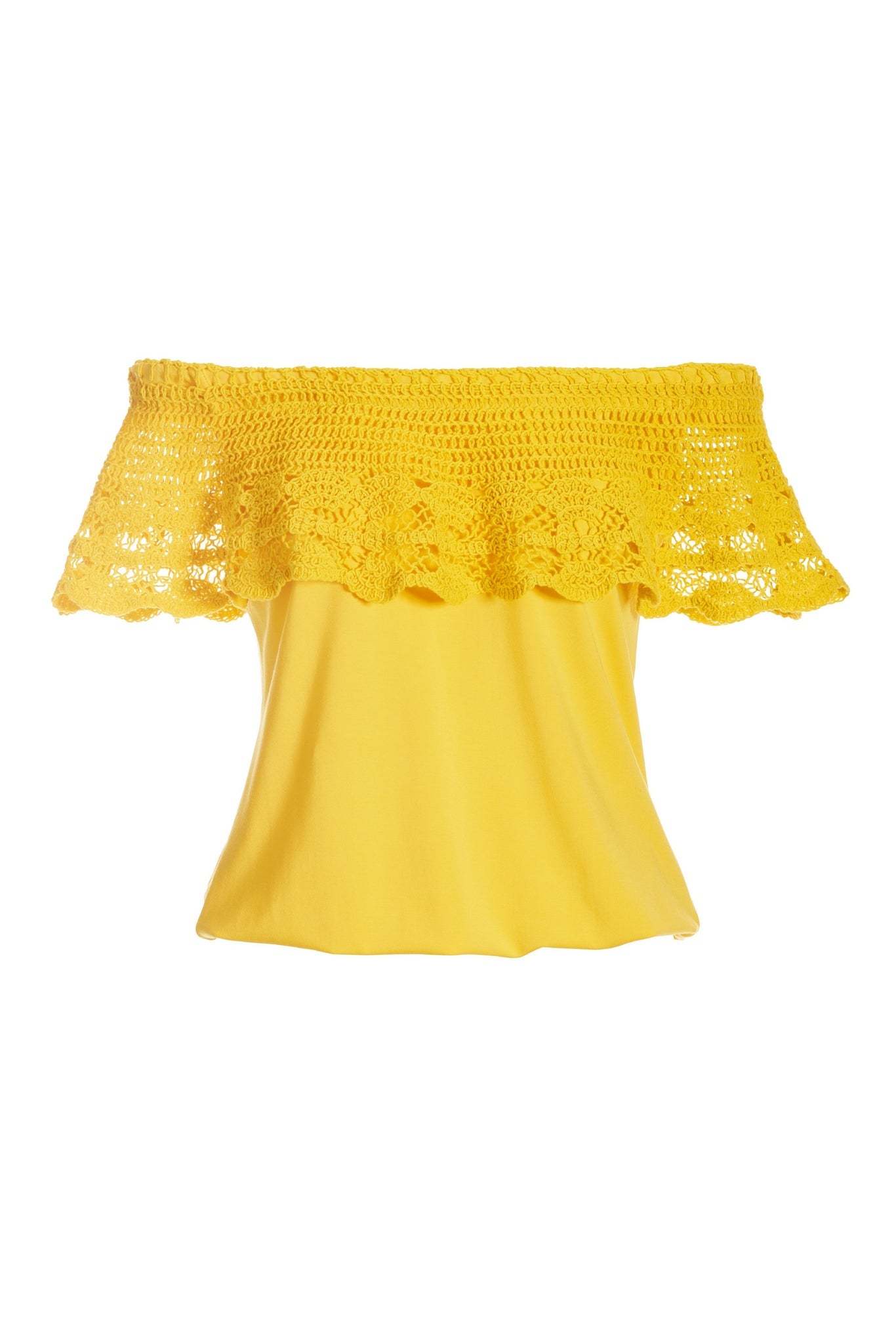 Crochet Overlay Off the Shoulder Knit Top Lemon Drop