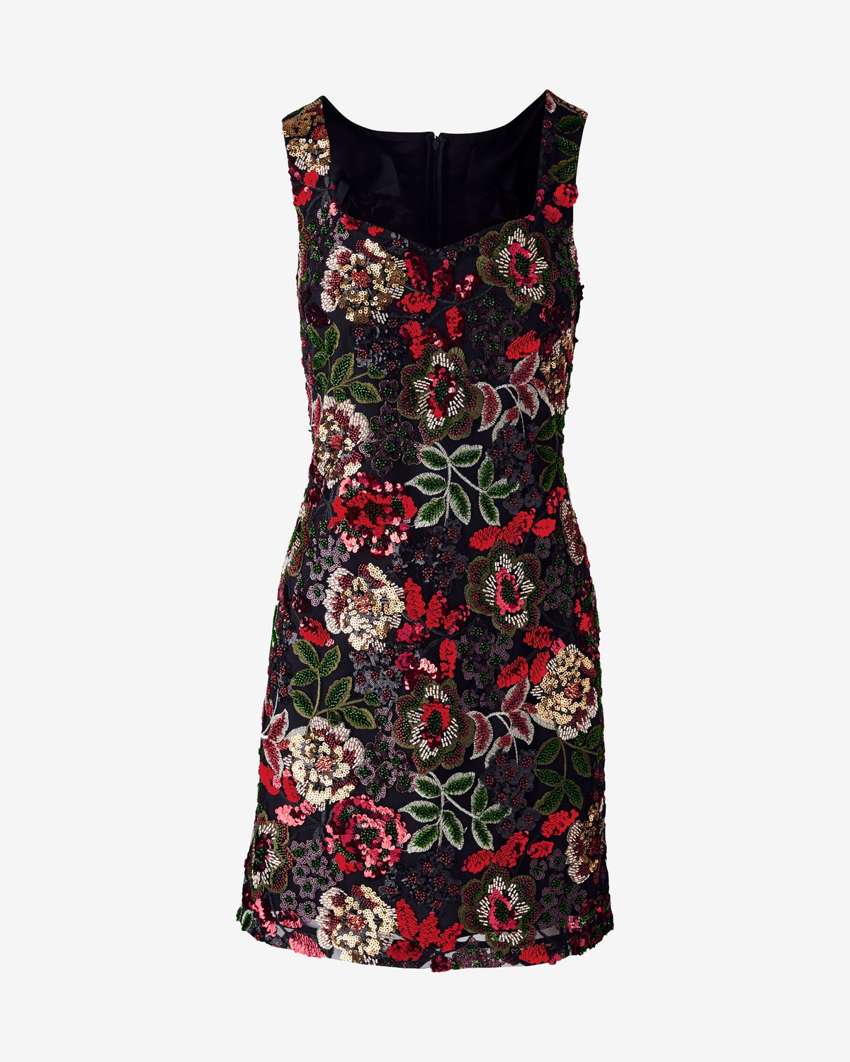 Floral Sequin Embroidered Sheath Dress Red Multi