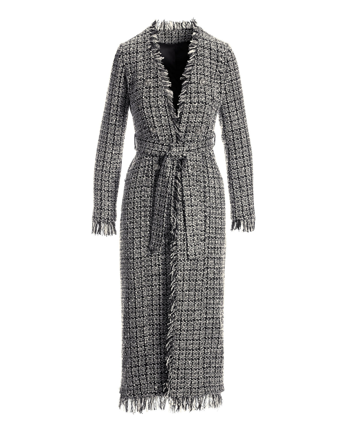 Metallic Tweed Tie Waist Duster Black Multi