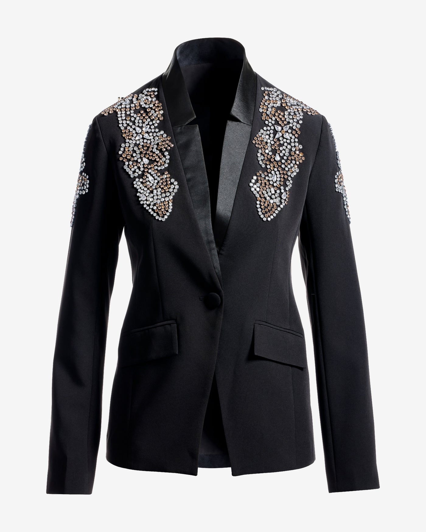 Crystal Embellished Single Button Blazer Black