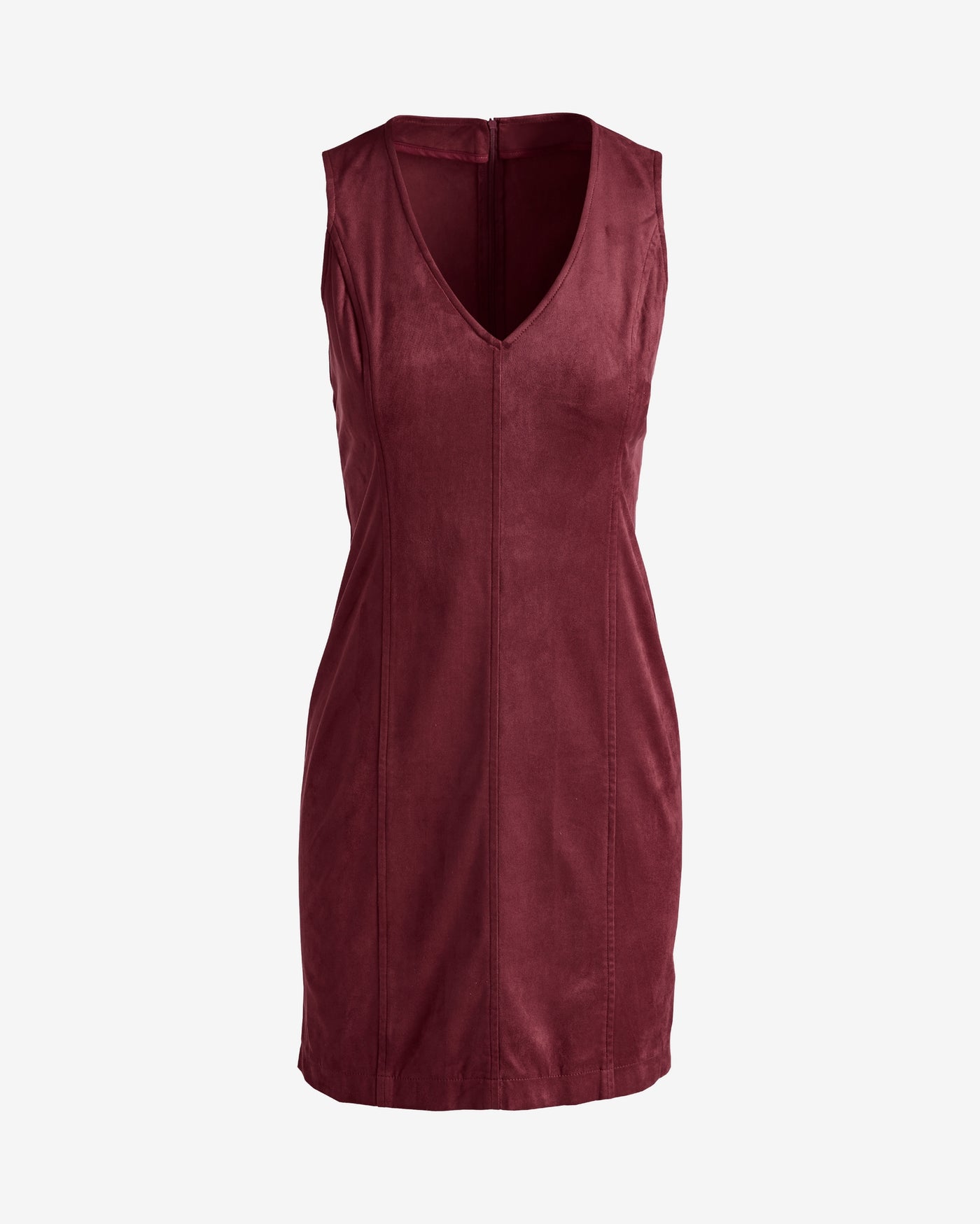 Faux Suede V-Neck Sleeveless Sheath Dress Wine