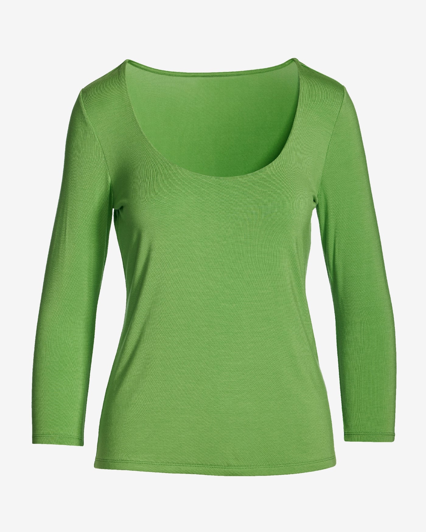 So Effortless Three Quarter Sleeve Scoop Neck Top Bud Green