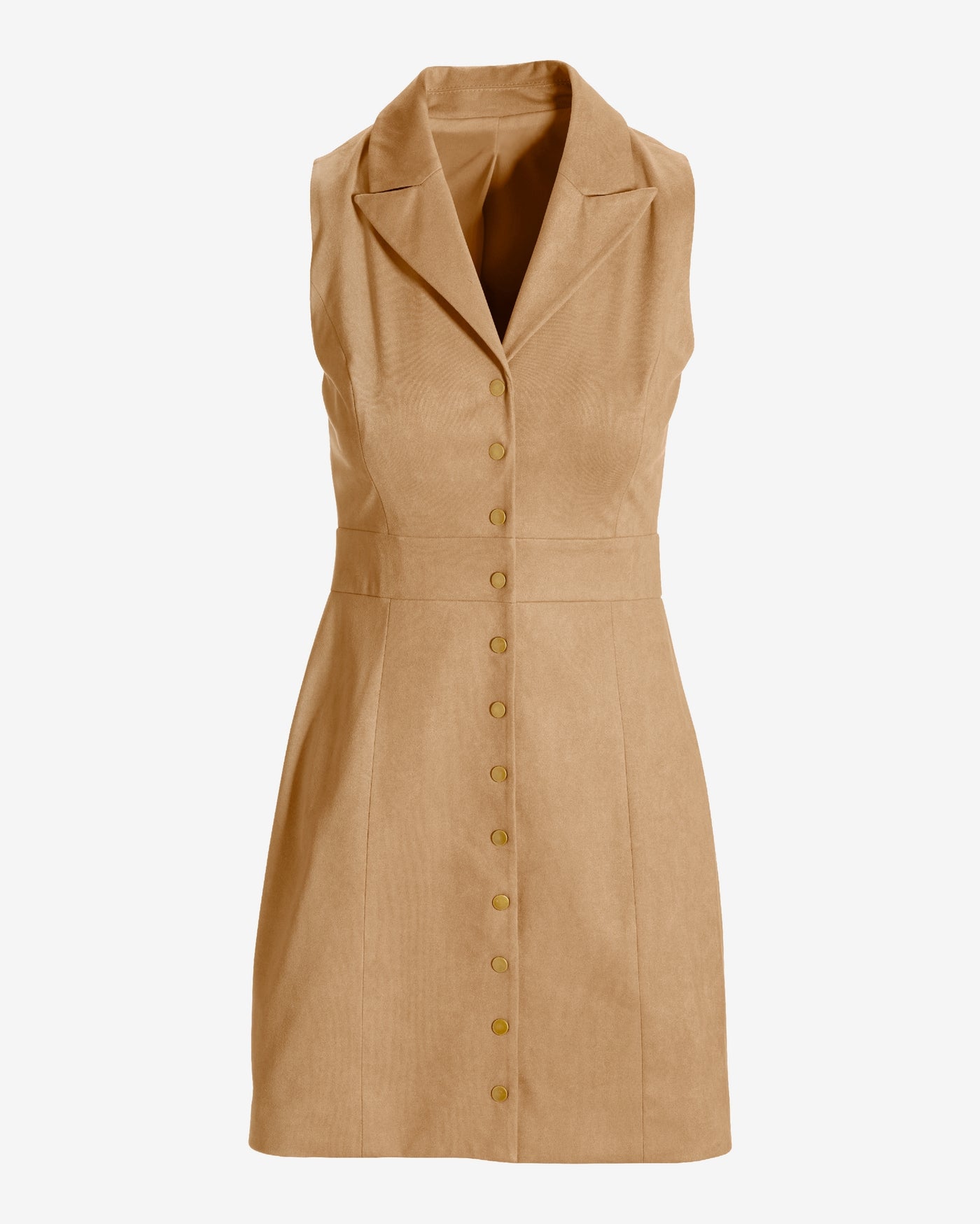 Faux Suede Collared Sheath Dress Tan