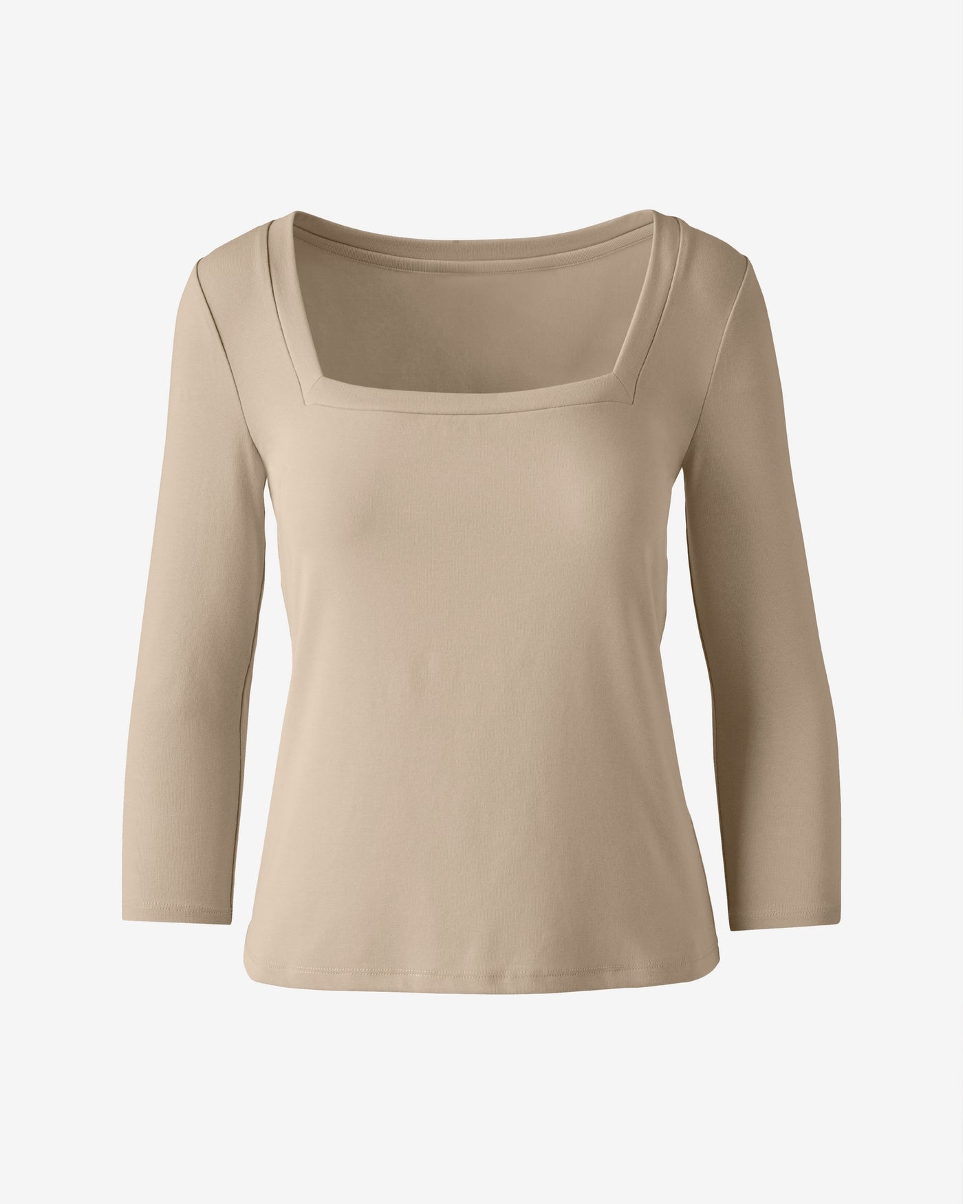 Square Neck Cotton Three Quarter Length Sleeve Top Smoke Gray