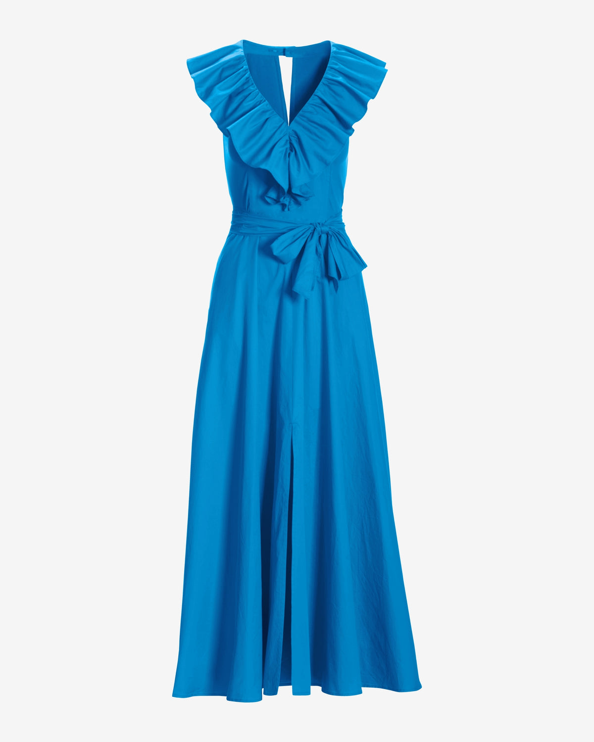 Ruffle Detail Poplin Fit and Flare Ankle Length Dress Blue Danube