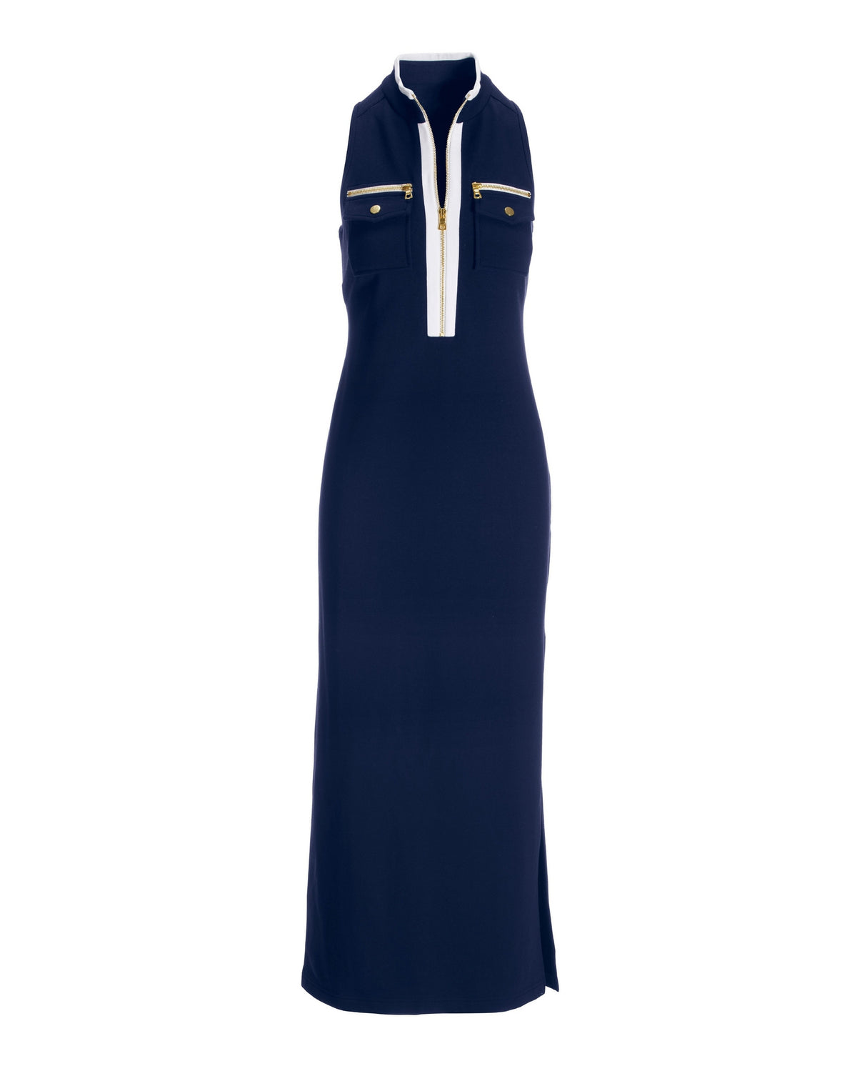 Sleeveless Chic Zip Maxi Dress Navy/White