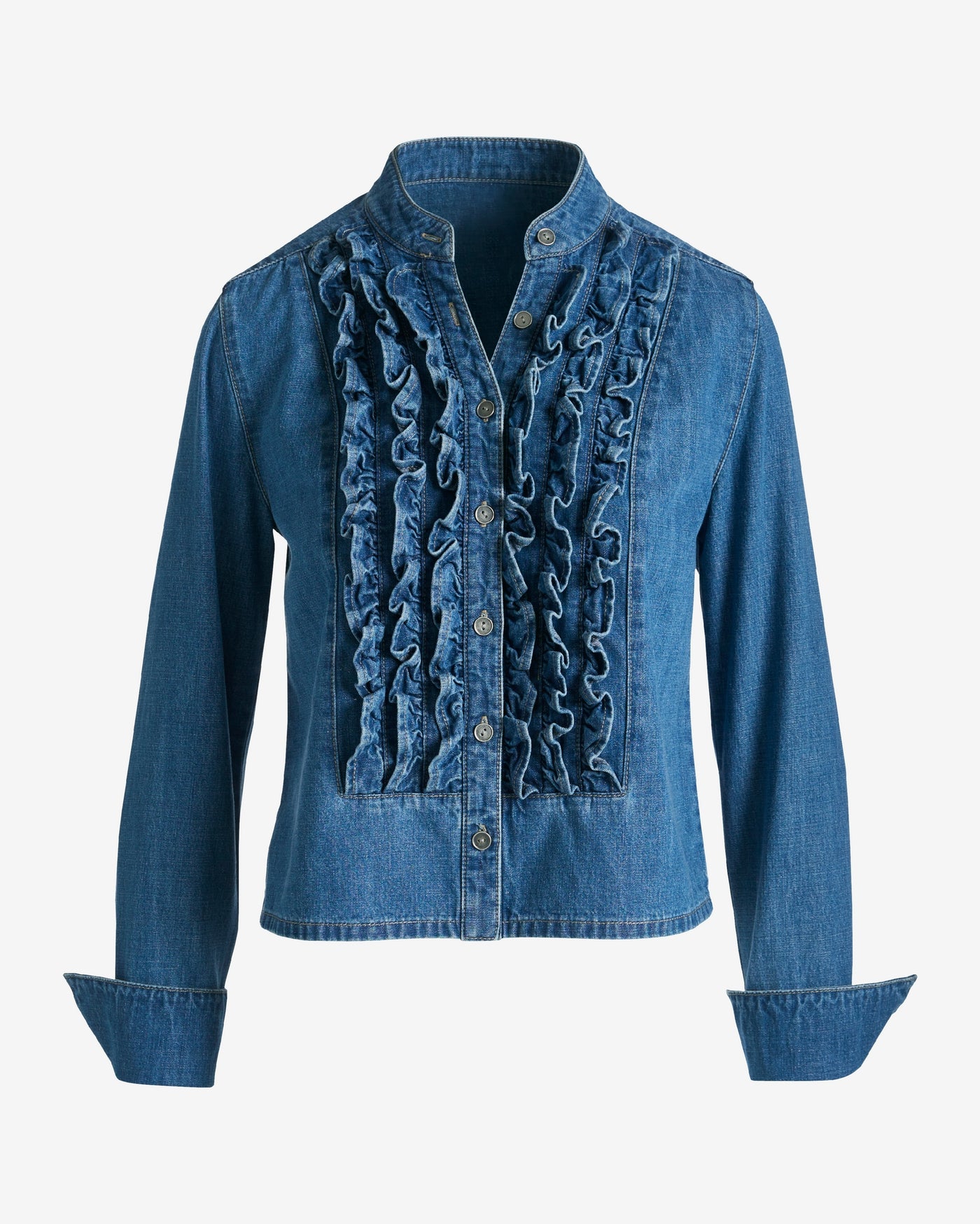 Ruffled Denim Woven Blouse Blue Multi