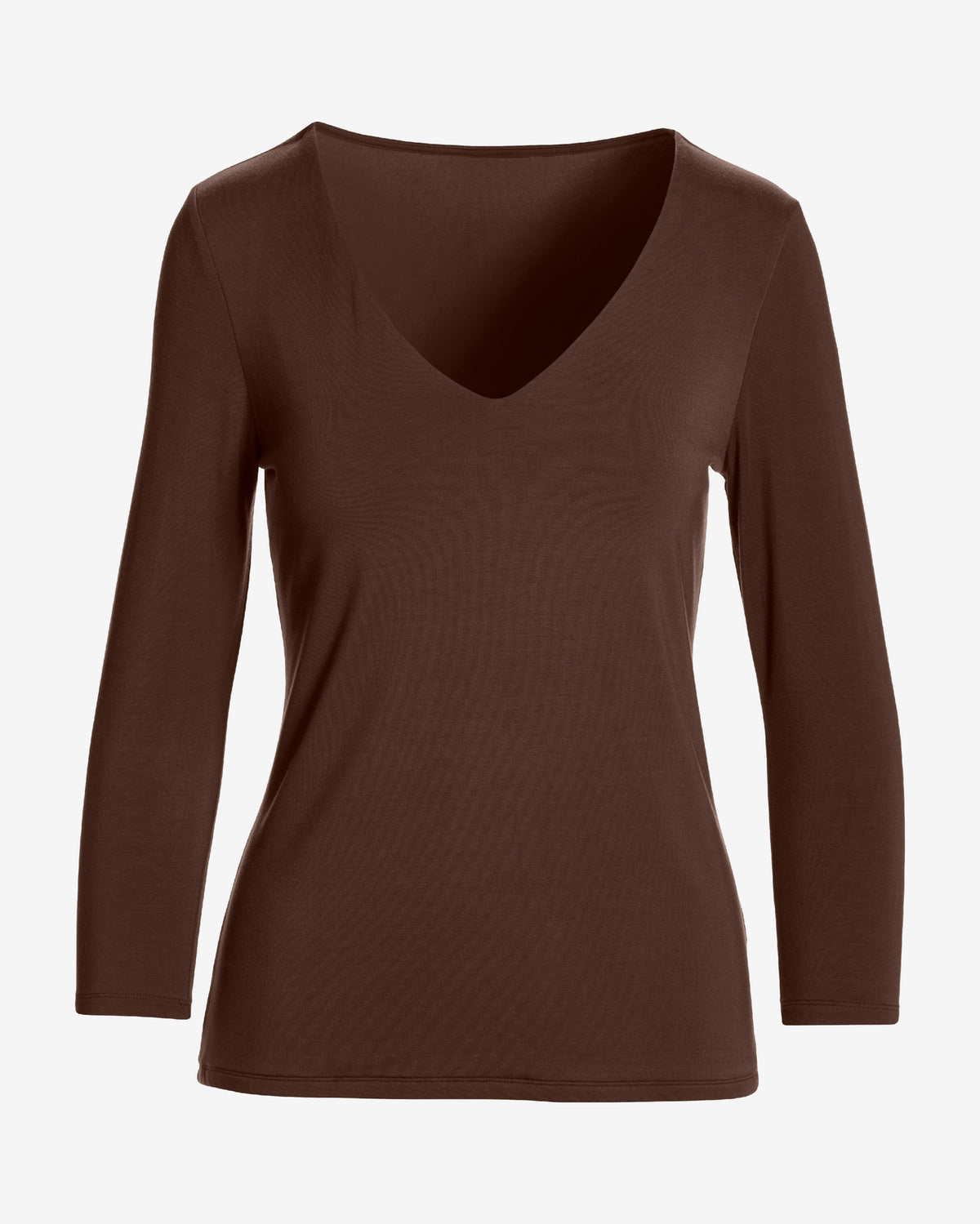 Effortless Three Quarter Sleeve V Neck Coffee Bean