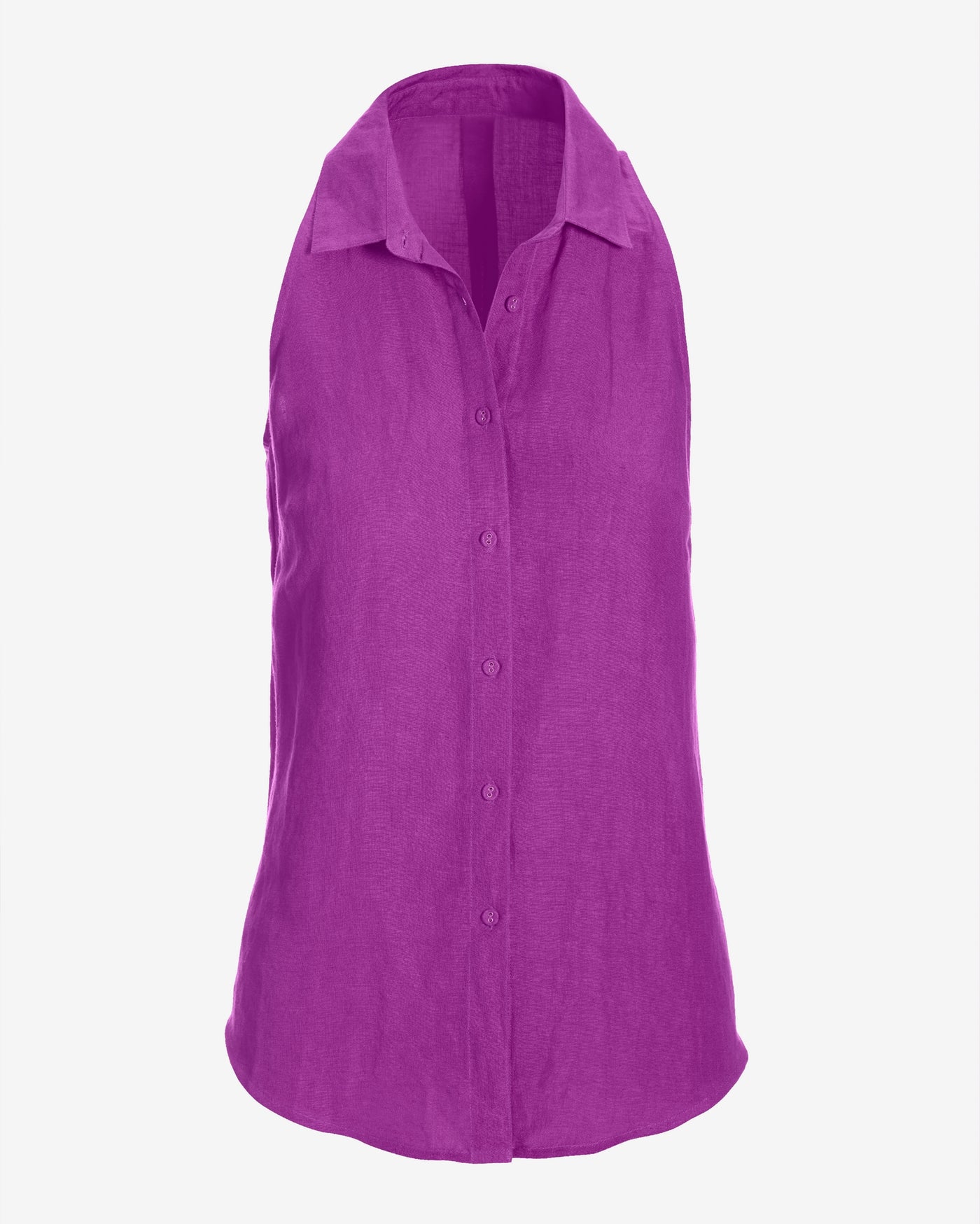 Linen Sleeveless Button-Front Shirt Purple Cactus Flower