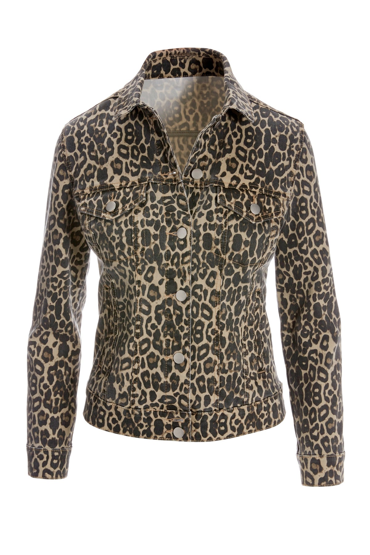 Neutral Leopard Print Denim Jacket Brown Multi