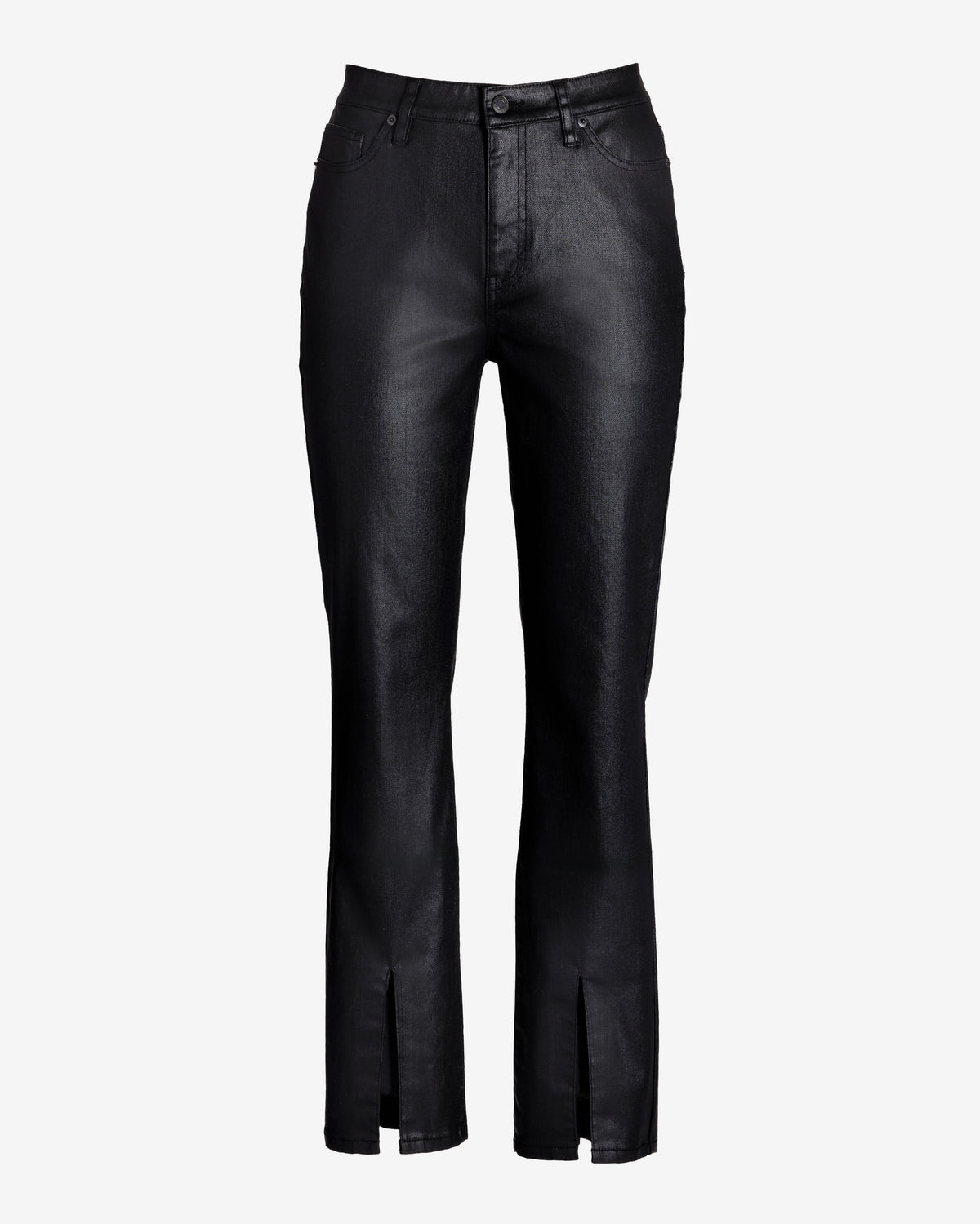 Newport High Rise Slit Front Coated Slim Straight Jean Black