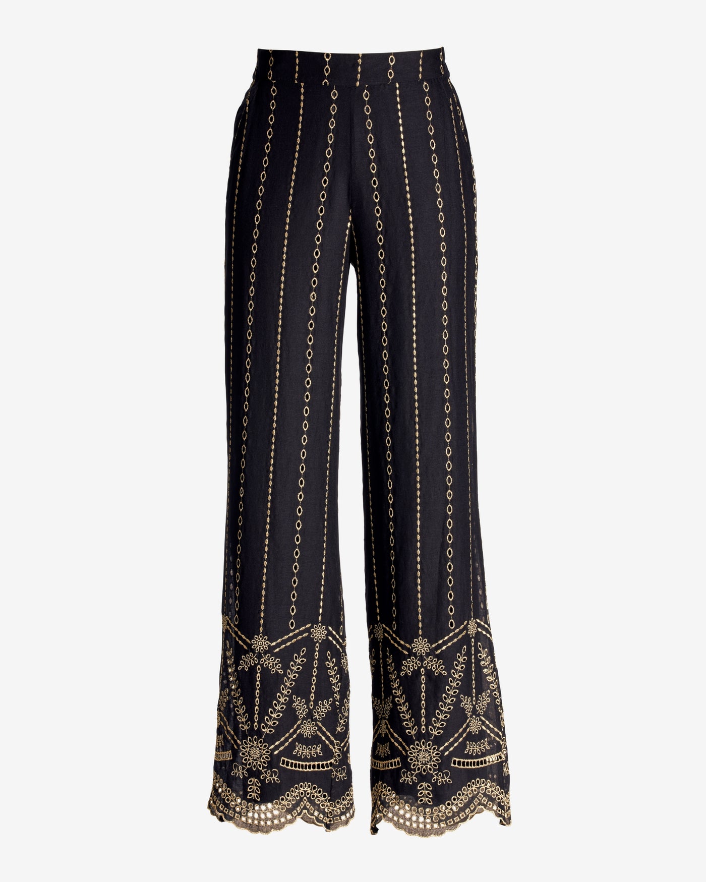 Malibu Metallic Eyelet Wide Leg Pant Black/Gold