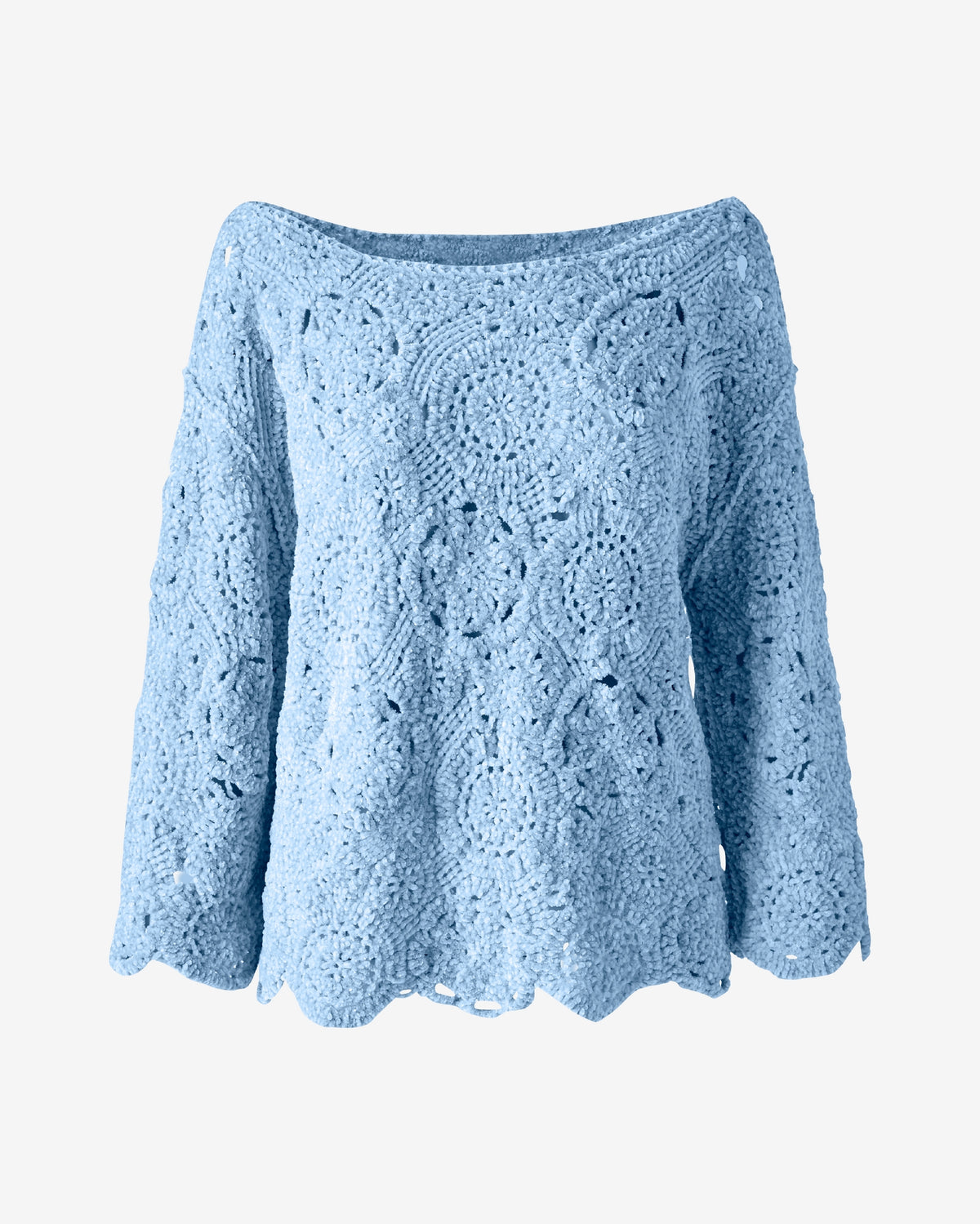 Chenille Crochet Boatneck Pull Over Sweater Airy Blue