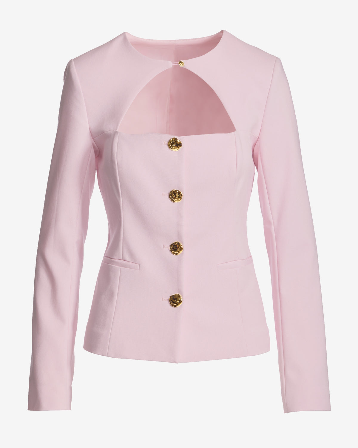 Modern Cutout Novelty Button Peplum Blazer Pink Quartz