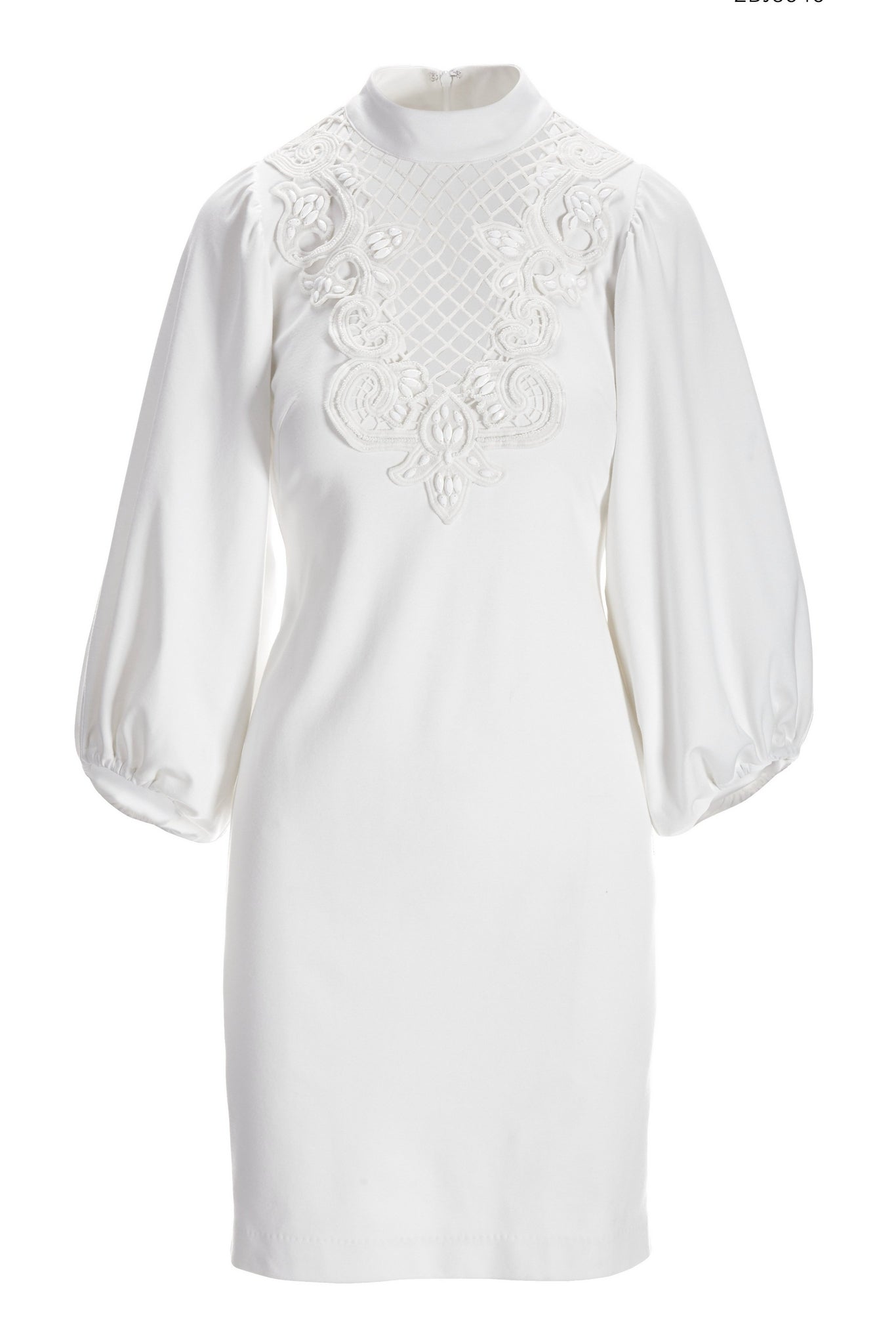 Lace Detail Balloon Sleeve Shift Dress White