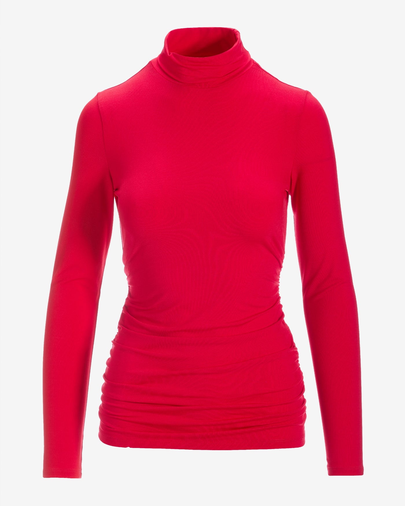 So Chic Ruched Turtleneck Top Tomato Red
