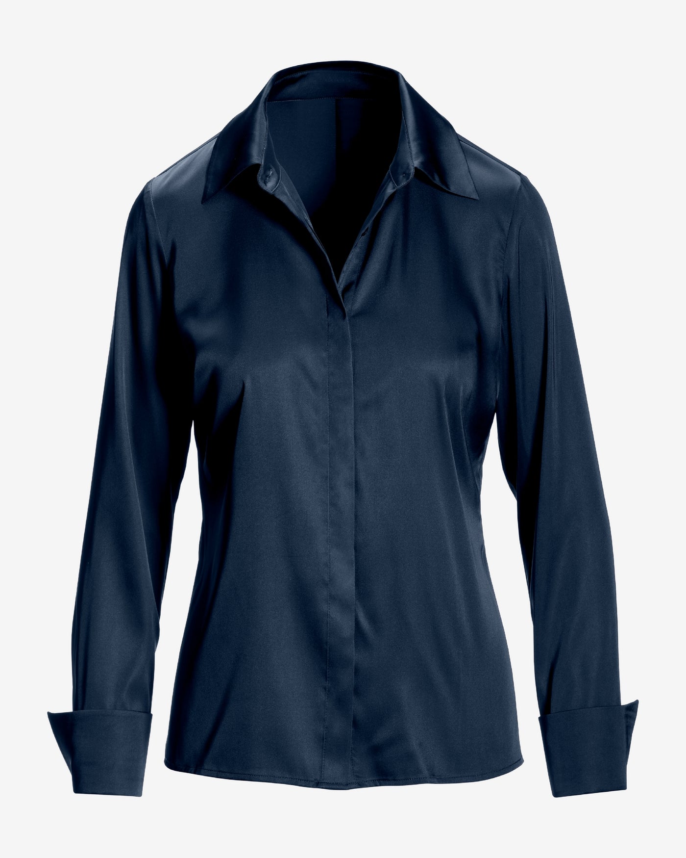 Sophia Button-Up Charmeuse Blouse Navy