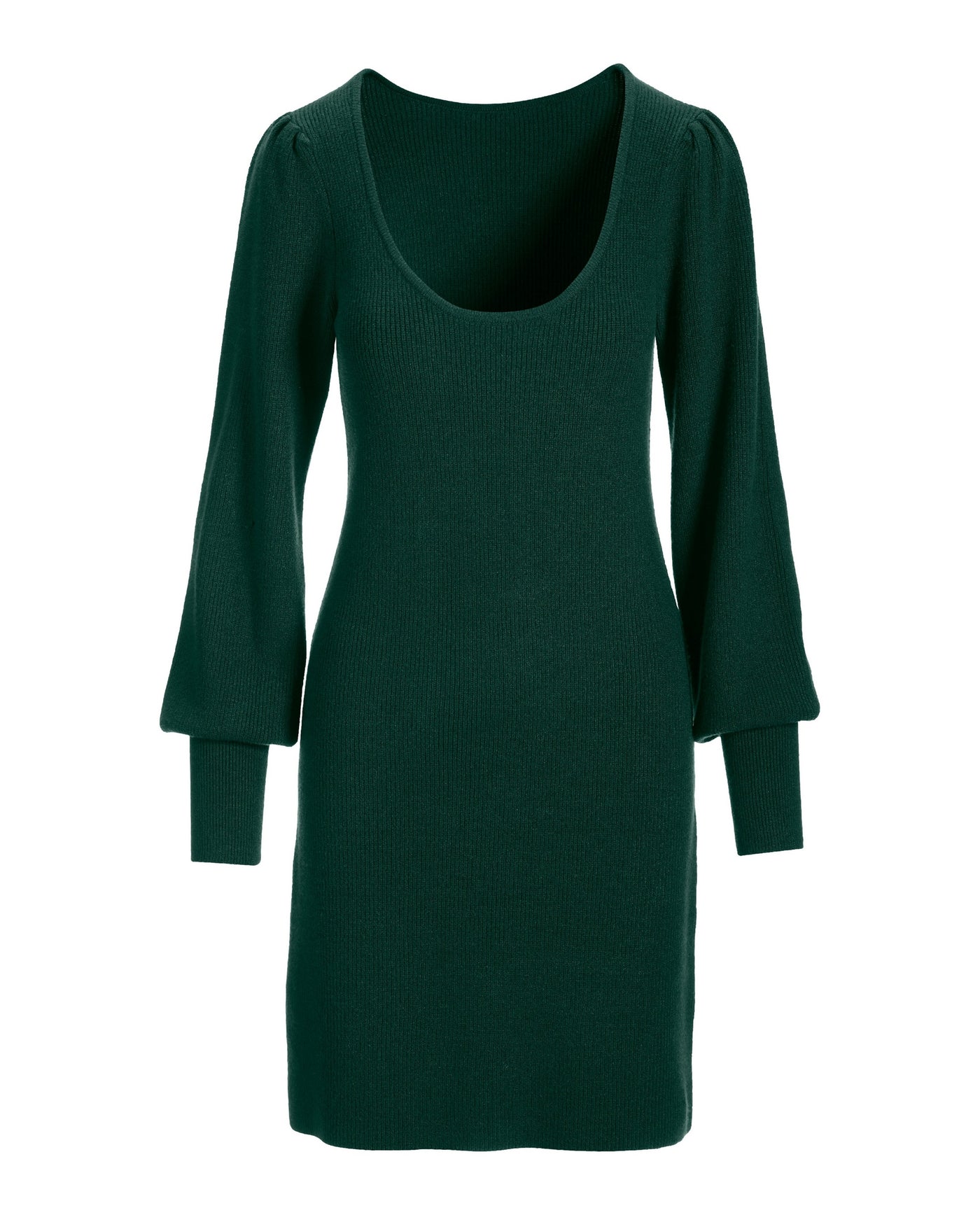 Scoop Neck Balloon Sleeve Sweater Dress Deep Emerald