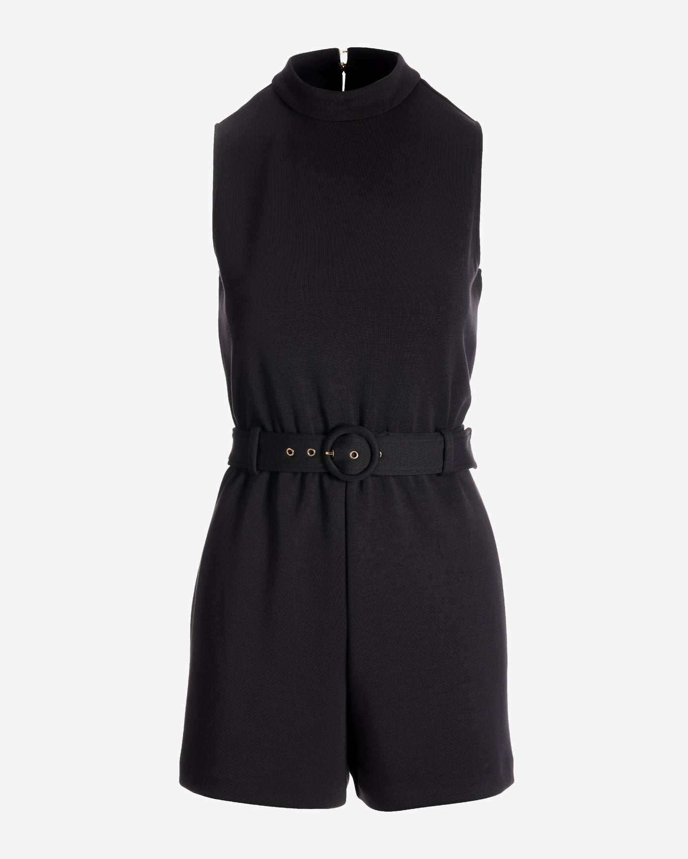 Mock Neck Belted Romper Proper Black