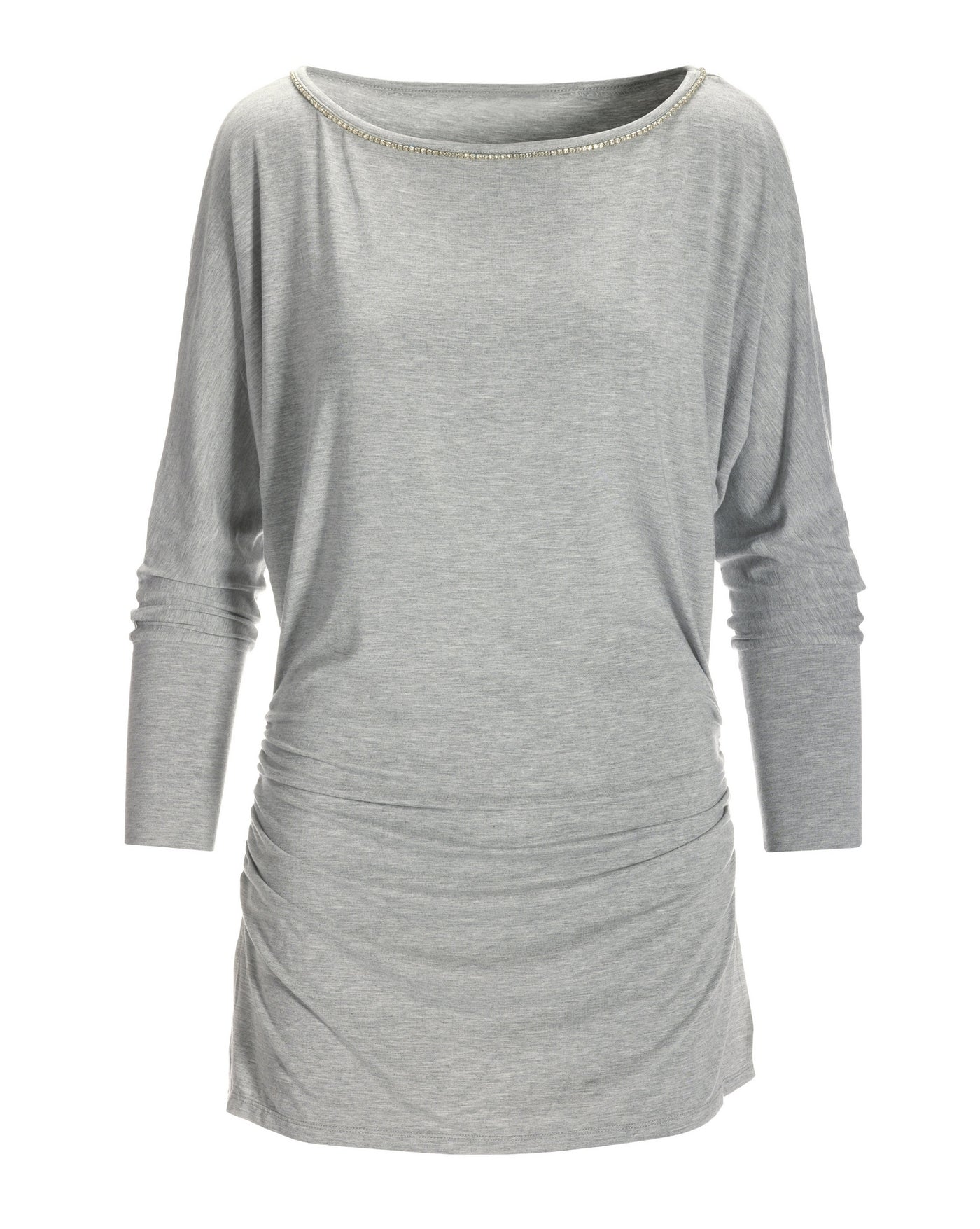 Rhinestone Slouchy Ruched Tunic Heather Gray