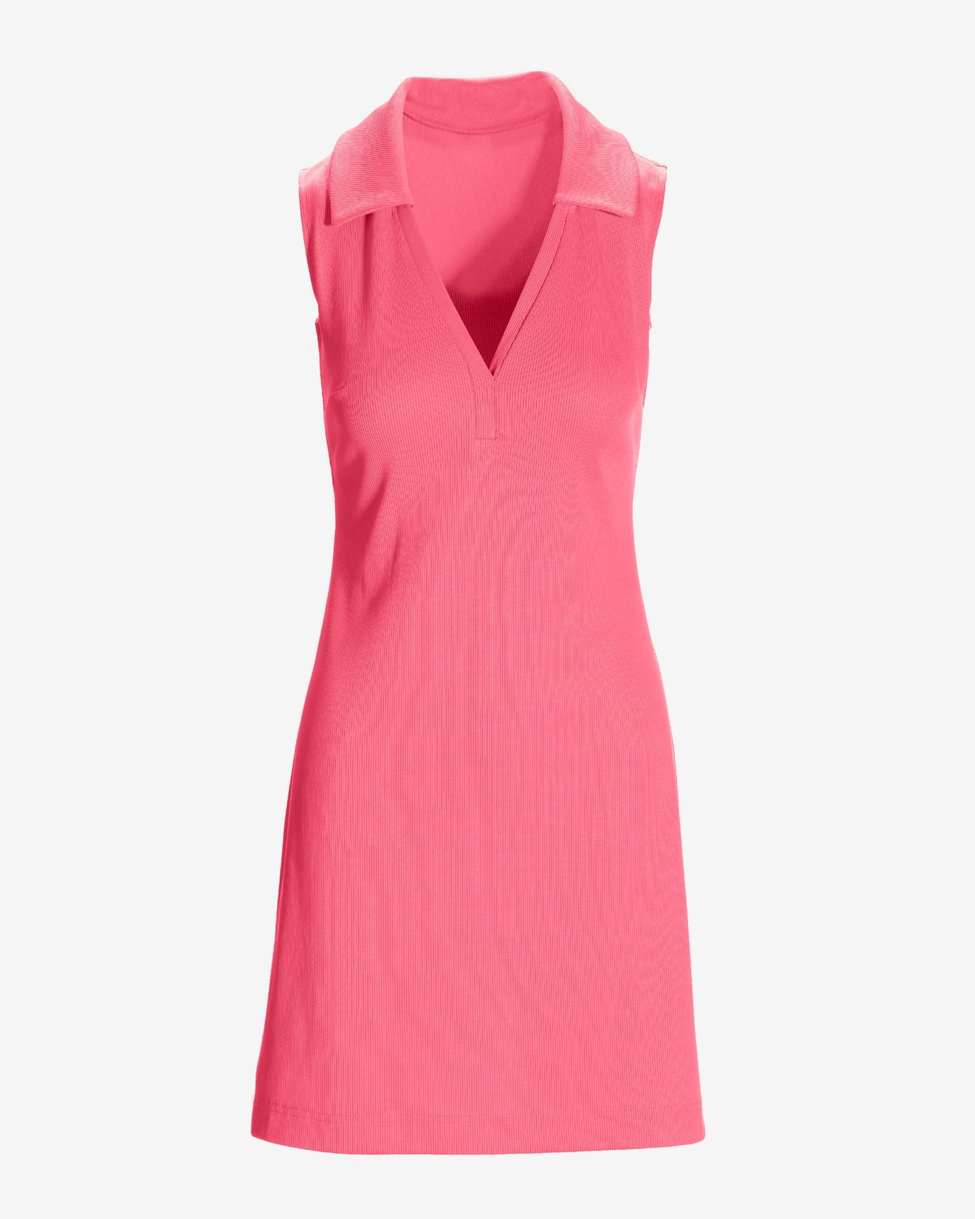 Sleeveless Collared Rib Knit Dress Aurora Pink