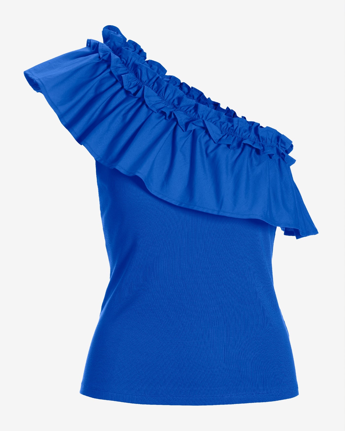 So Essential Ruffle Poplin One-Shoulder Top Dazzling Blue
